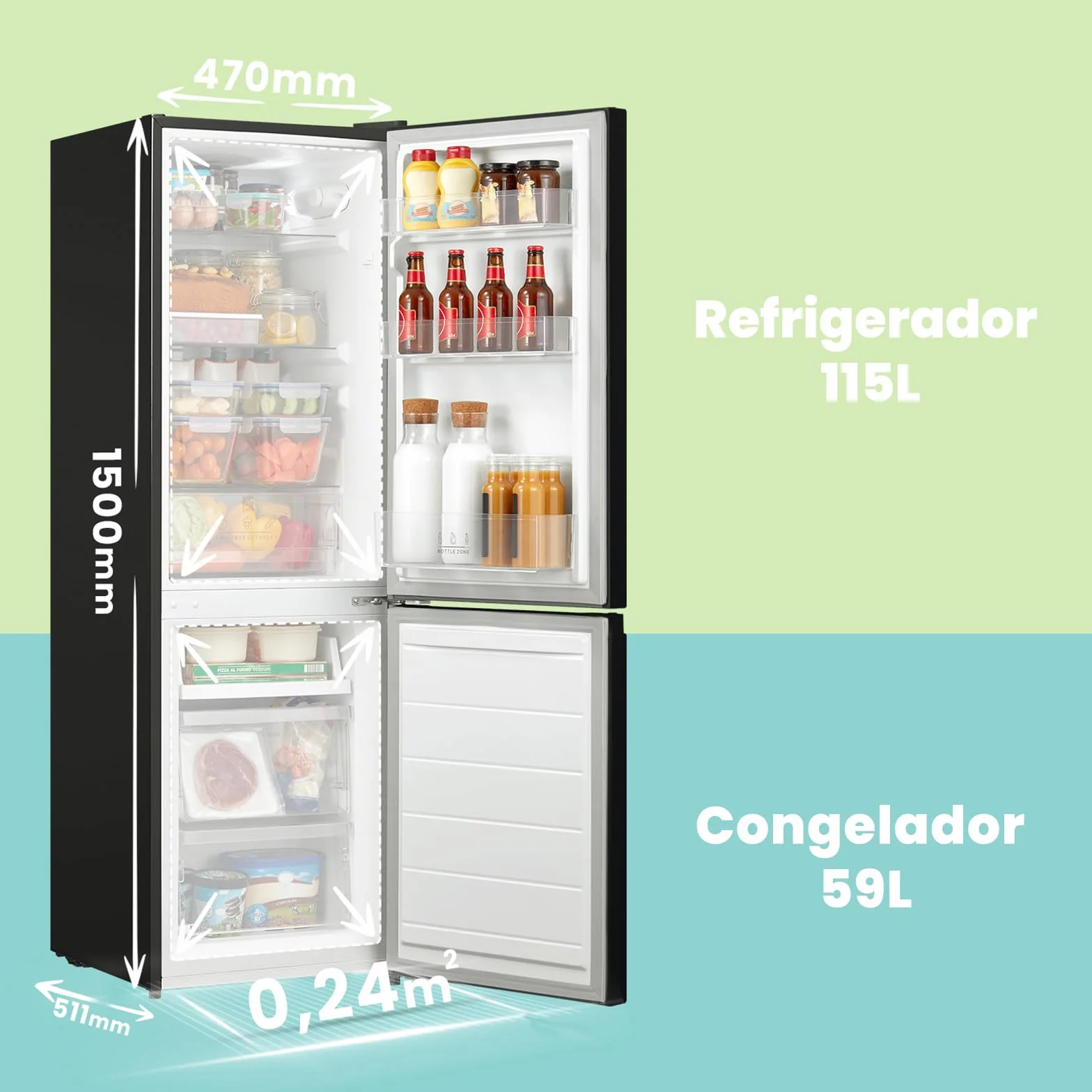 Comfee' RCB169DK2(E) Refrigerador con Congelador 150 cm Low Frost 195 kWh/año 174L Negro