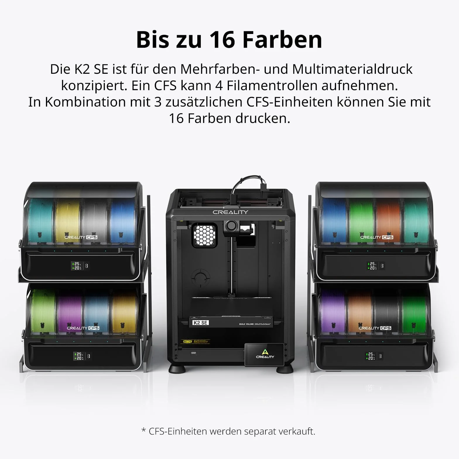 Creality K2 SE Impresora 3D Multicolor con CFS, Impresión de Alta Velocidad a 500 mm/s, Nivelación Automática, Extrusora de Accionamiento Directo, Tamaño de Impresión 220 × 215 × 245 mm