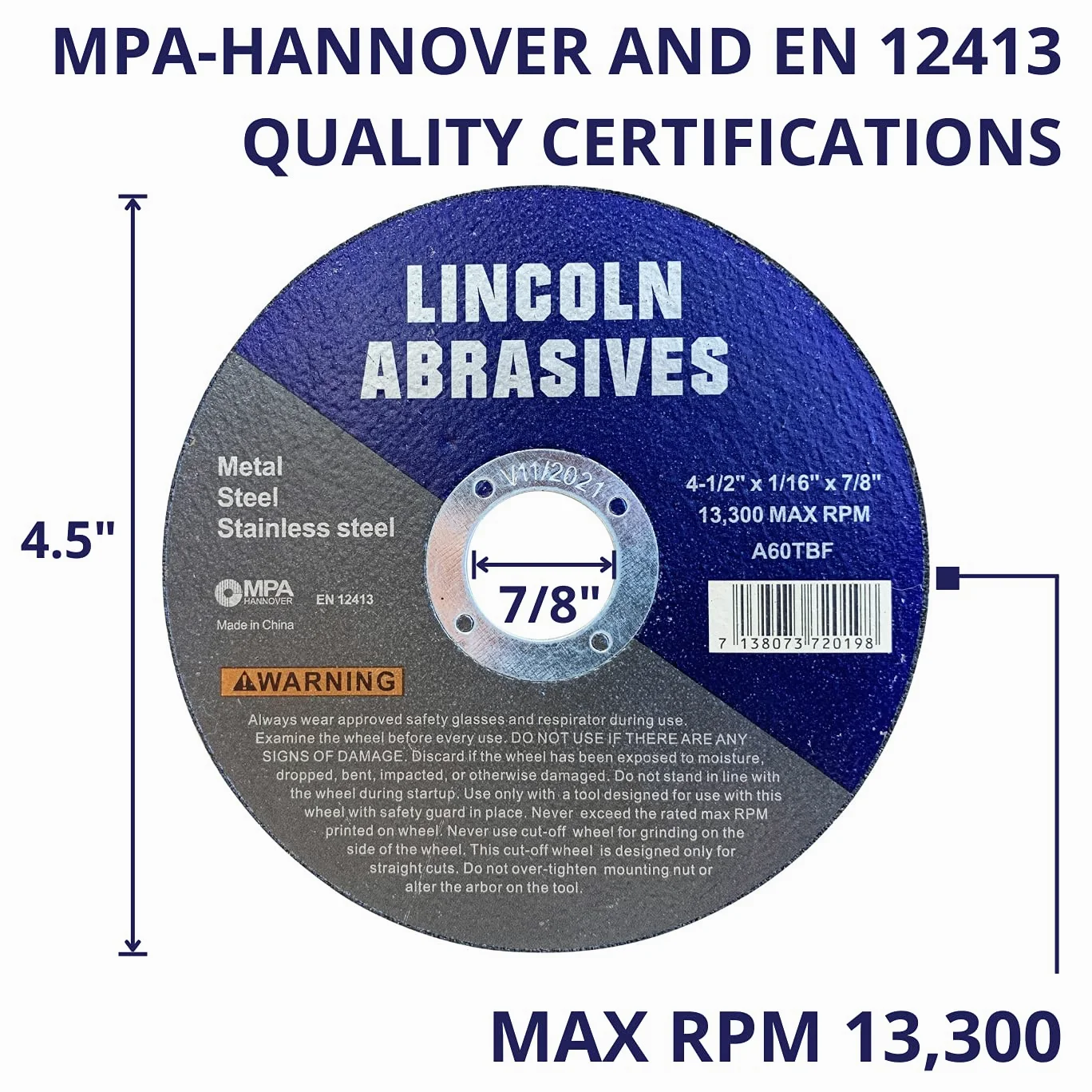 Paquete de 50 ruedas de corte de 4-1/2 pulgadas Lincoln Abrasives de 1/16 pulgadas de metal y acero inoxidable