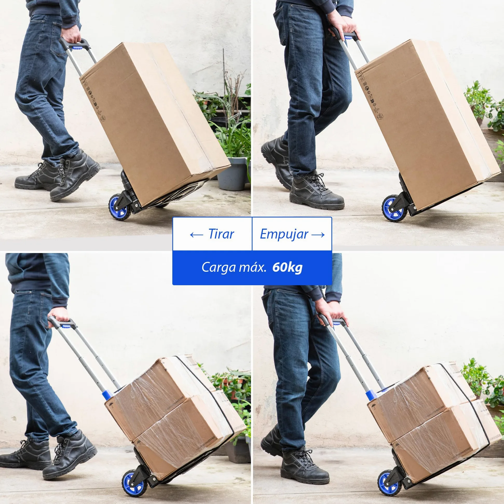 HOSTRÖM Carretilla Plegable de Aluminio de 2 Ruedas para Mover y Transportar Materiales. Compacta y Ligera. Carga máxima: 60 kg. 5 años de garantía.