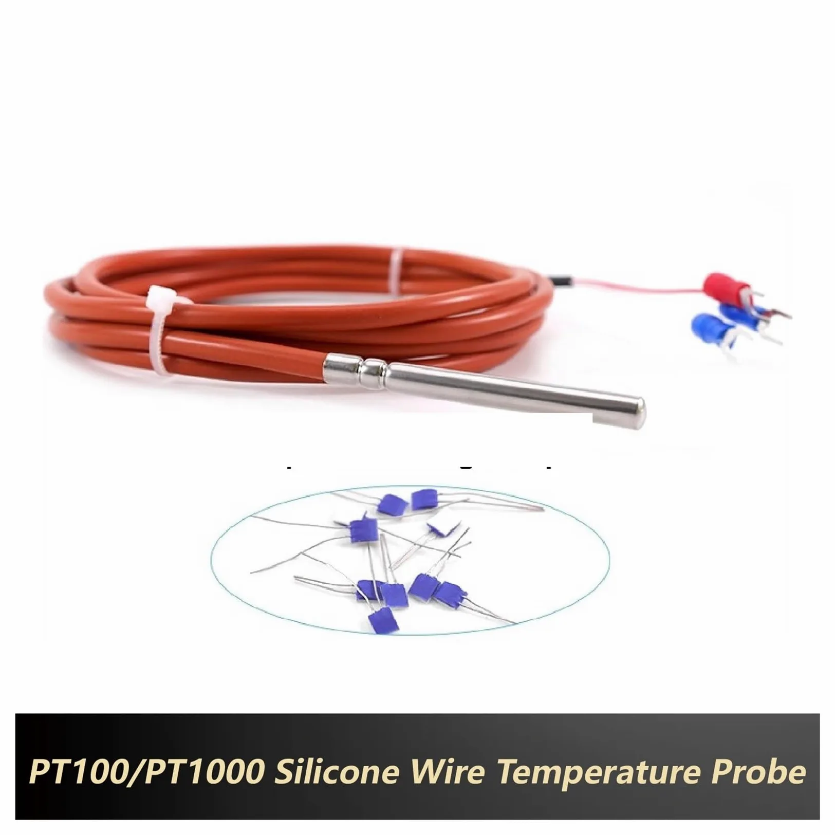 PT100 PT1000 RTD Sensor de temperatura Sonda de temperatura impermeable Cable de silicona 3 cables 4 opciones | Pt100-10M-5-50mm -F