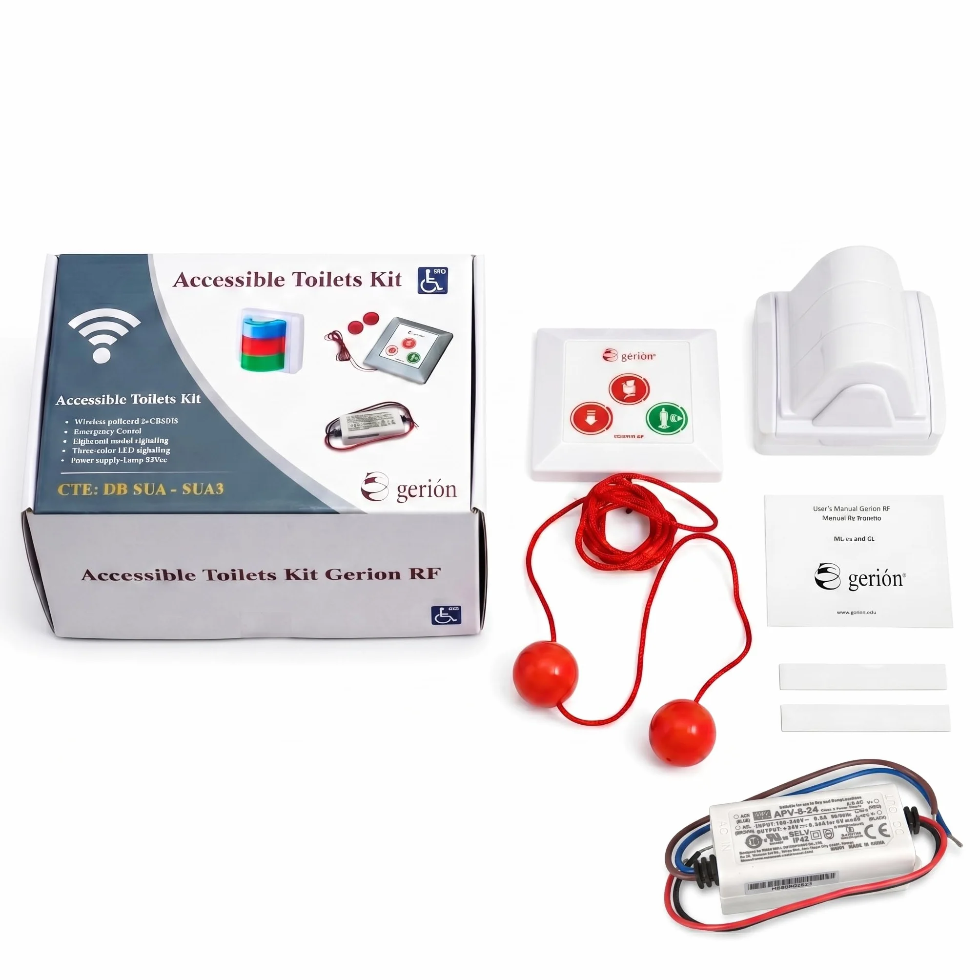 Kit Llamada Alarma Emergencia Inalámbrico Tirador Pulsador Aviso Acústico Lámpara Alta Visibilidad Baños Asistidos Adaptados