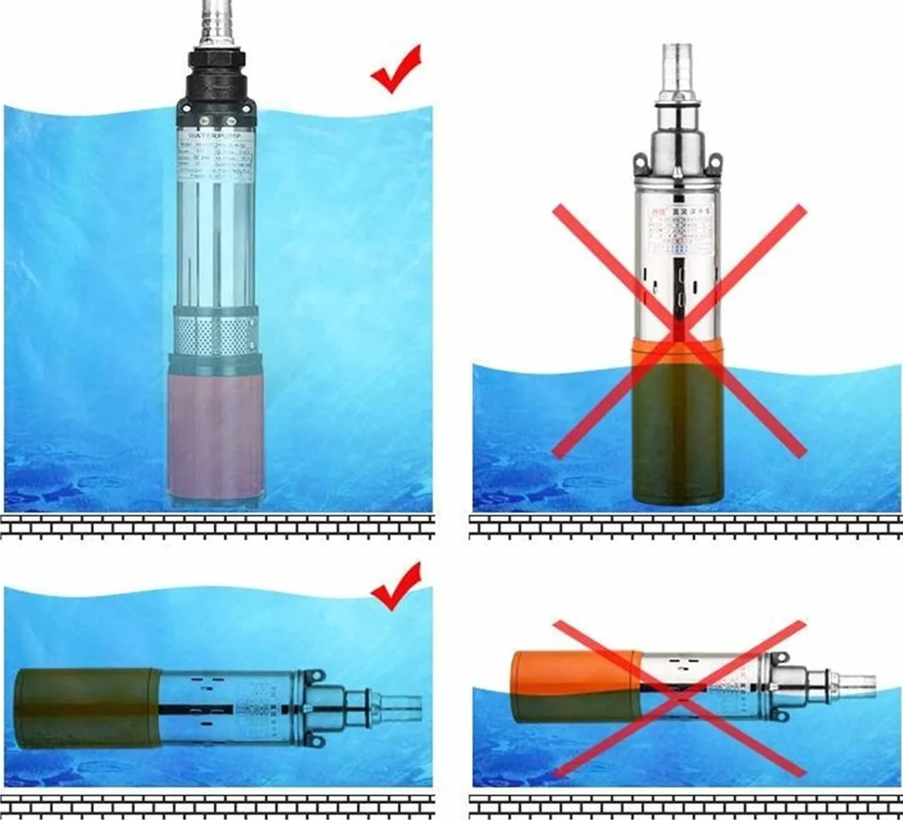 bomba de pozo profundo Ascensor 35m Bomba de agua sumergible de acero inoxidable de tubo de 3 pulgadas 1 en salida 300W 24V Bomba sumergible solar de DC para Piscina Riego Agrícola Jardín