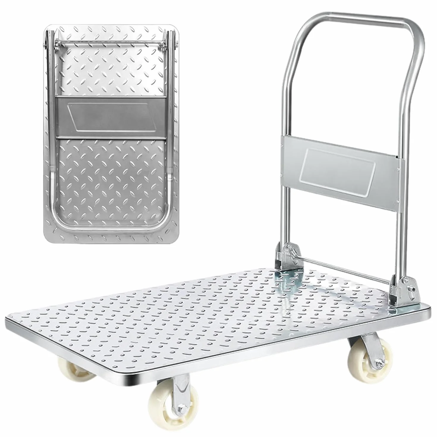Carro Plataforma con Ruedas. Carretilla Plegable de Carga 400kg. Carrito Plataforma de Mano, Transporte Anticolisión para Mudanzas, Almacén. Acero Titanio.