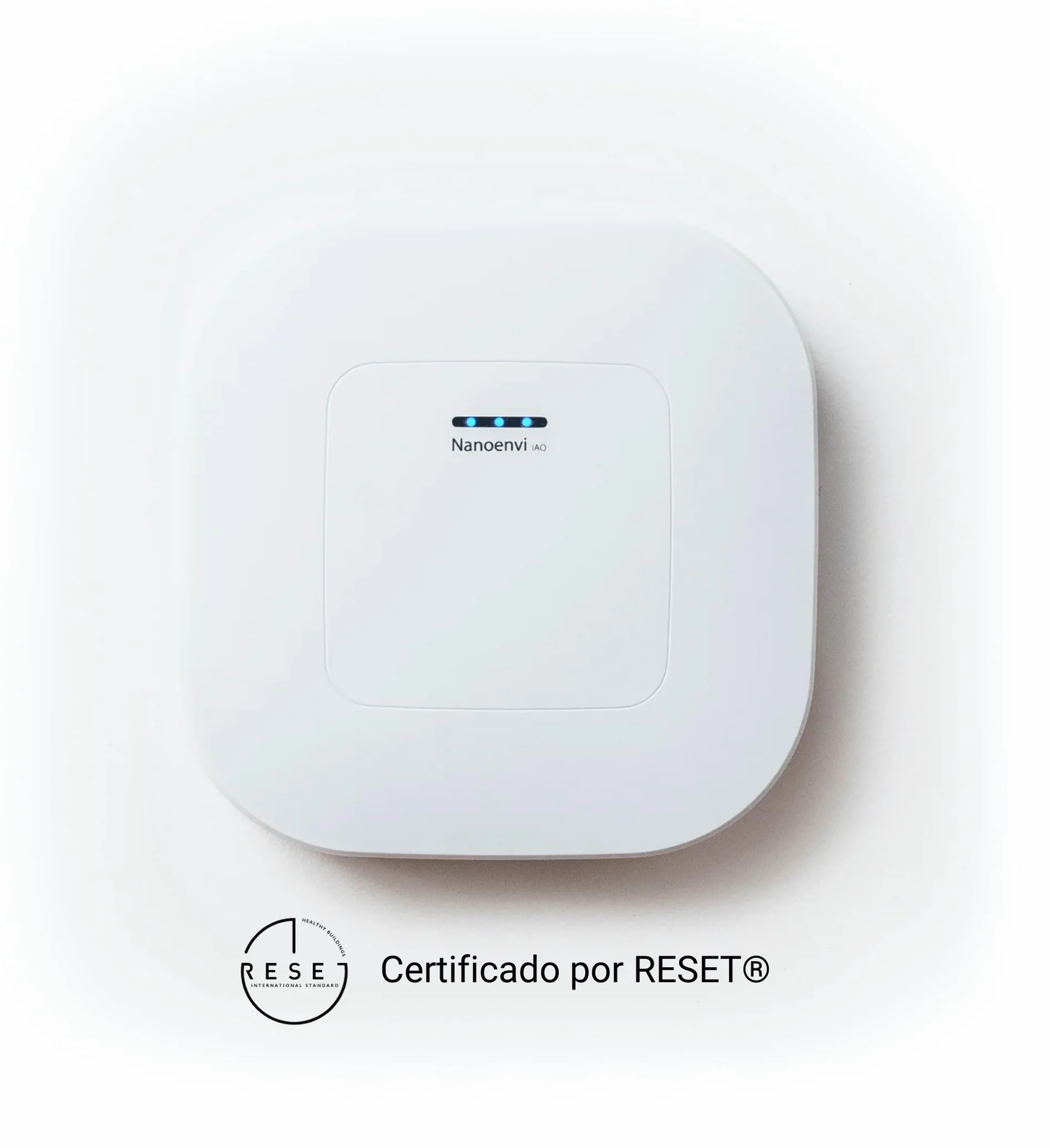 Medidor de Calidad del Aire con Certificado Reset Nanoenvi IAQ para Interior: Hogar, Colegios, Oficinas, Edificios y Transporte. Temperatura, Humedad, CO2, Volátiles, Partículas y CO. App Gratuita.