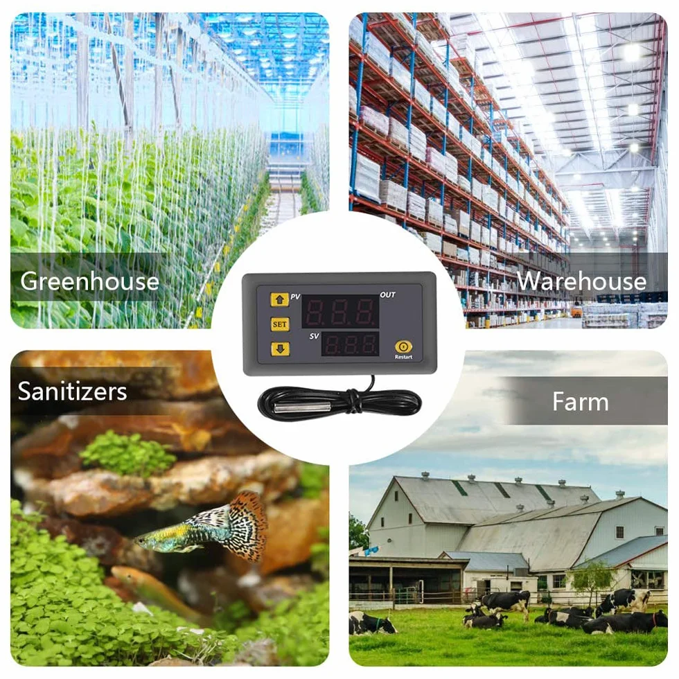 Greluma W3230 Controlador de temperatura digital DC 12V 20A Termostato LED NTC 10K -50 a 110 °C