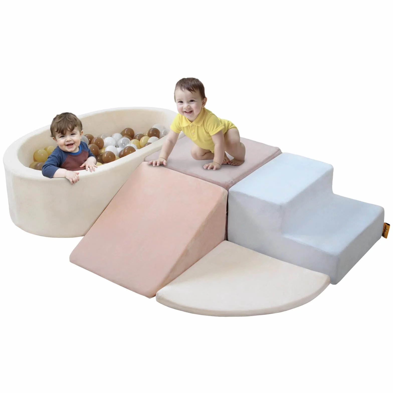 BanaSuper Bloques de Espuma para Niños con Piscina de Bolas, Juguete Montessori, Gimnasio Interior para Bebés, Azul Rosa