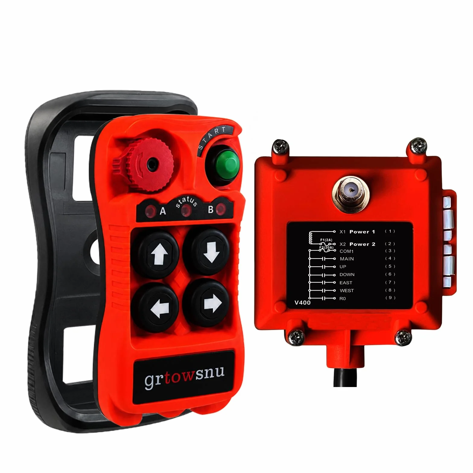 220V 4 Botones Industrial Inalámbrico Control Remoto Polipasto Eléctrico Cabrestante Elevador Puente Grúa Remolque de camión Remolque basculante Transmisor y receptor | Control inalámbrico para polipasto eléctrico, remolque, 4 botones de canal