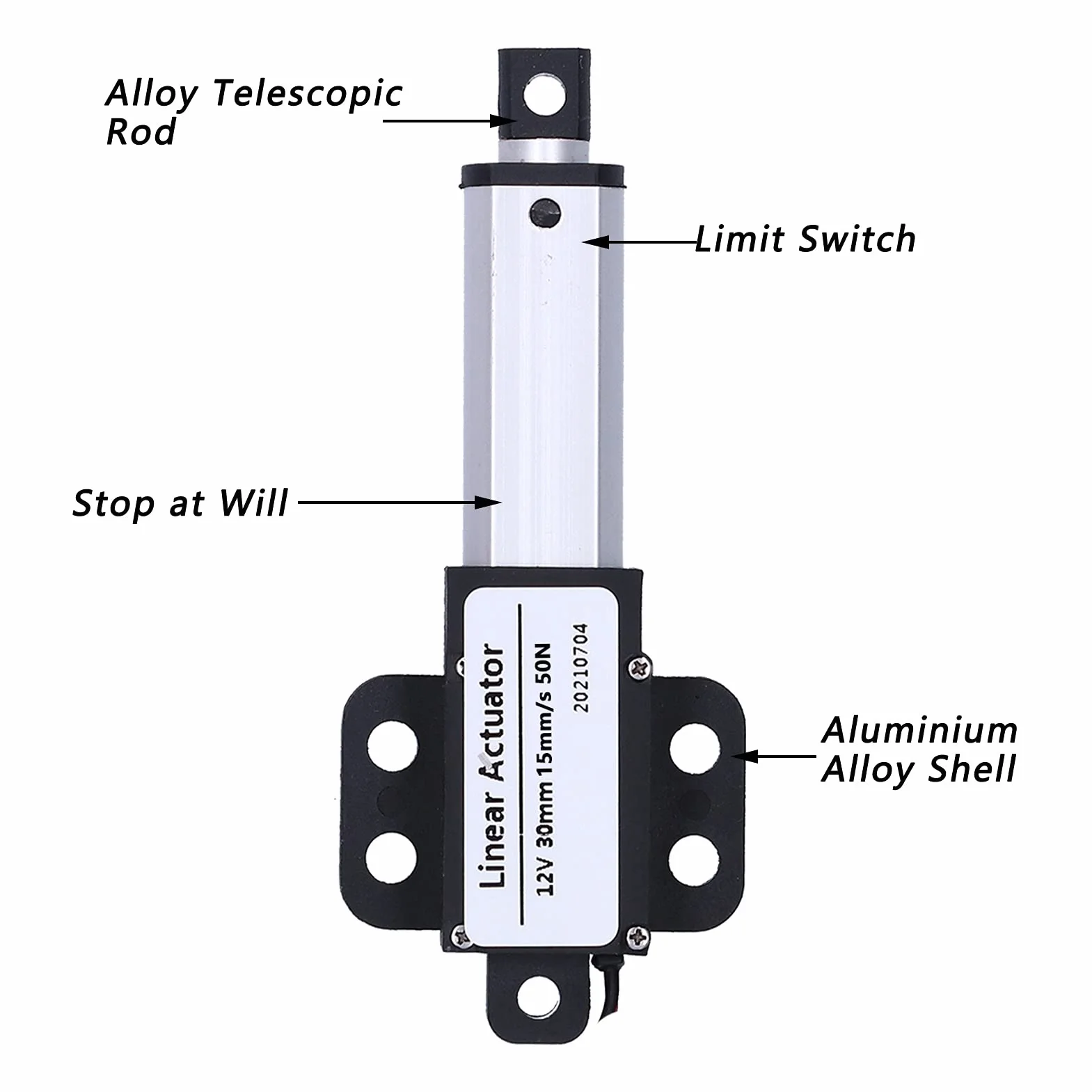Actuador Lineal Eléctrico 12V DC 30mm 15mm/s 50N