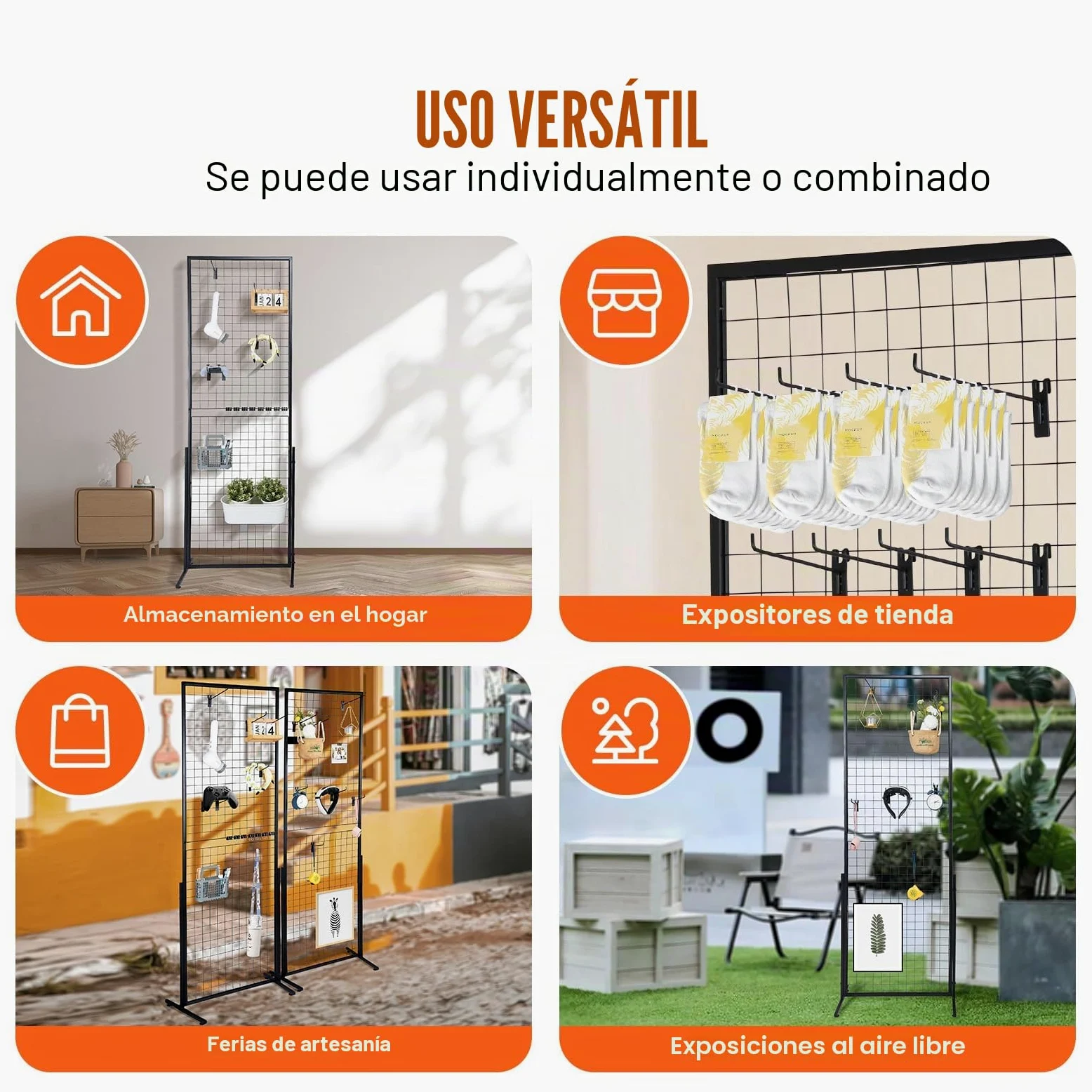 VEVOR Torre de Panel de Rejilla de Alambre 2 Unidades Panel de Exhibición de Malla Independiente 617x1716 mm Carga de 27 kg Accesorios Completos Instalación Fácil para Presentación de Nota Fotográfica