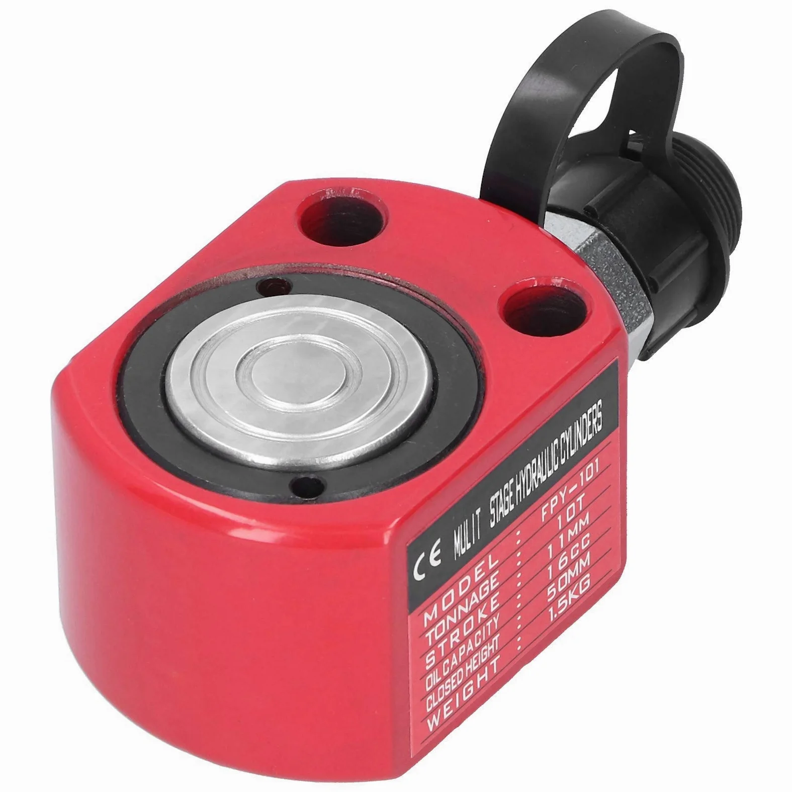 Cilindro Hidráulico 10T Gato de Ariete Hidráulico Rojo Herramienta Eléctrica de émbolo de Agujero Hueco Separado 50 mm de Altura