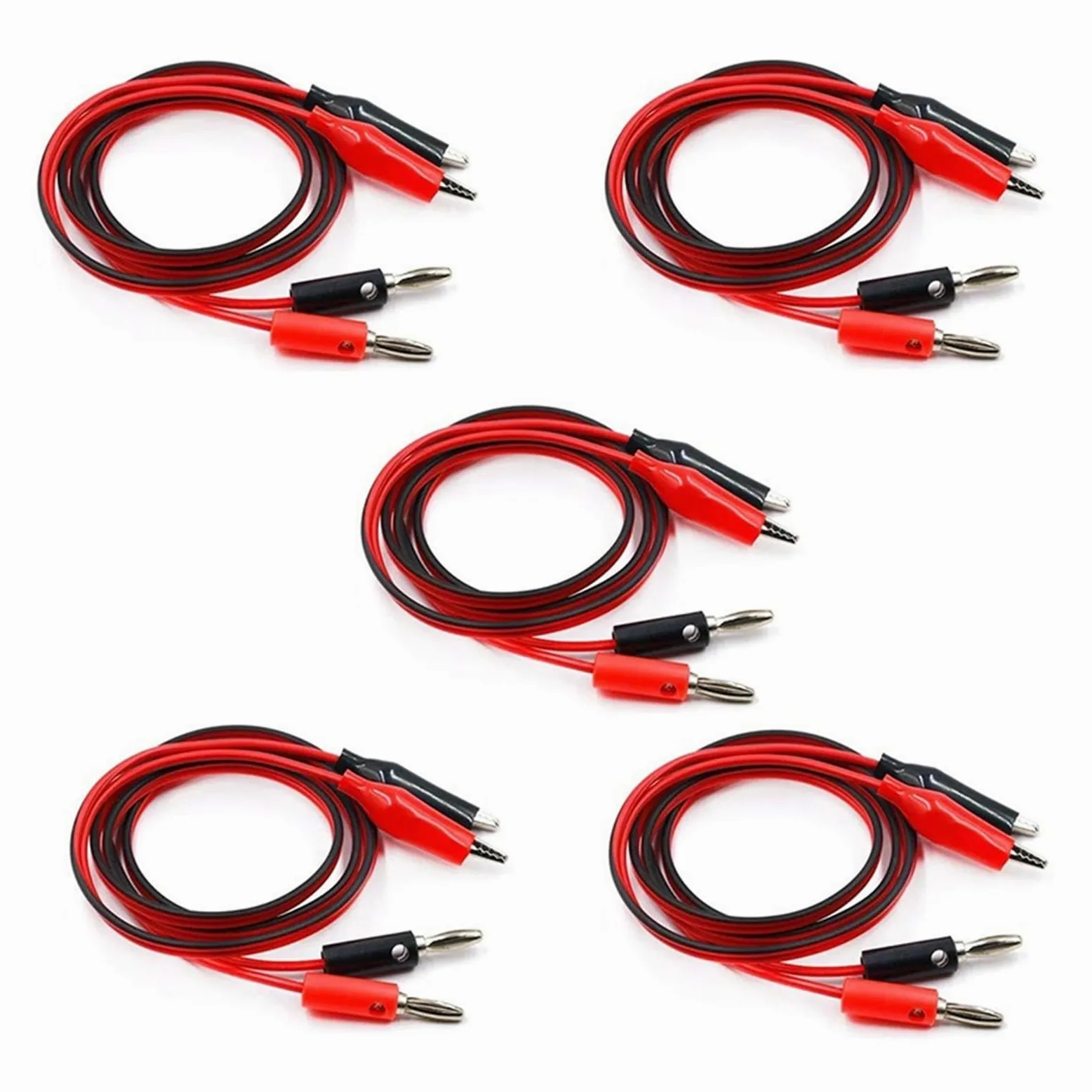 5 pares de 1 m de cable de prueba de clip de banana a cocodrilo, 15 A, 1000 V para multímetro (5 pares)