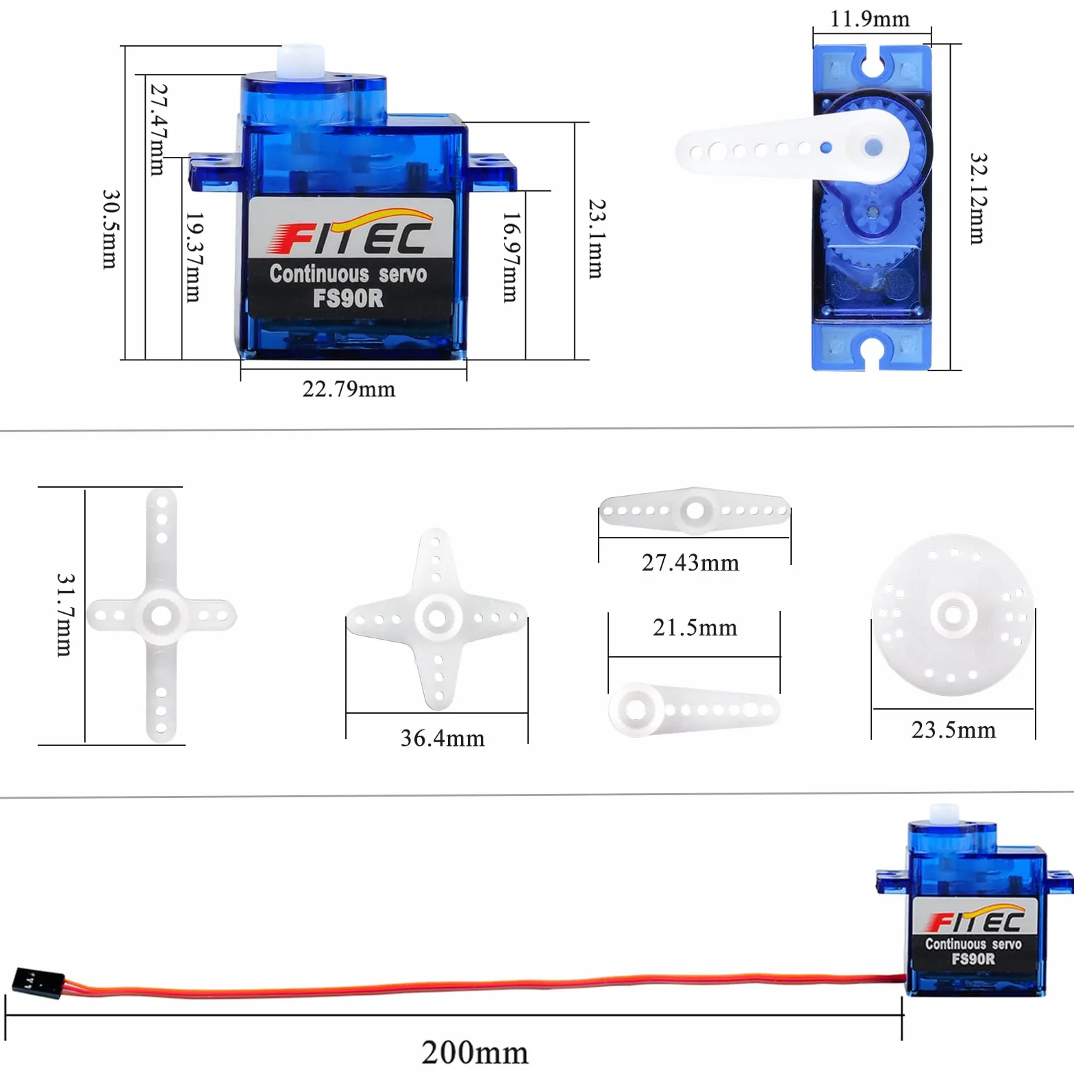Feetech FS90R Servo analógico rotación micro continua 360° rueda neumático RC robot Arduino Microbit paquete 2