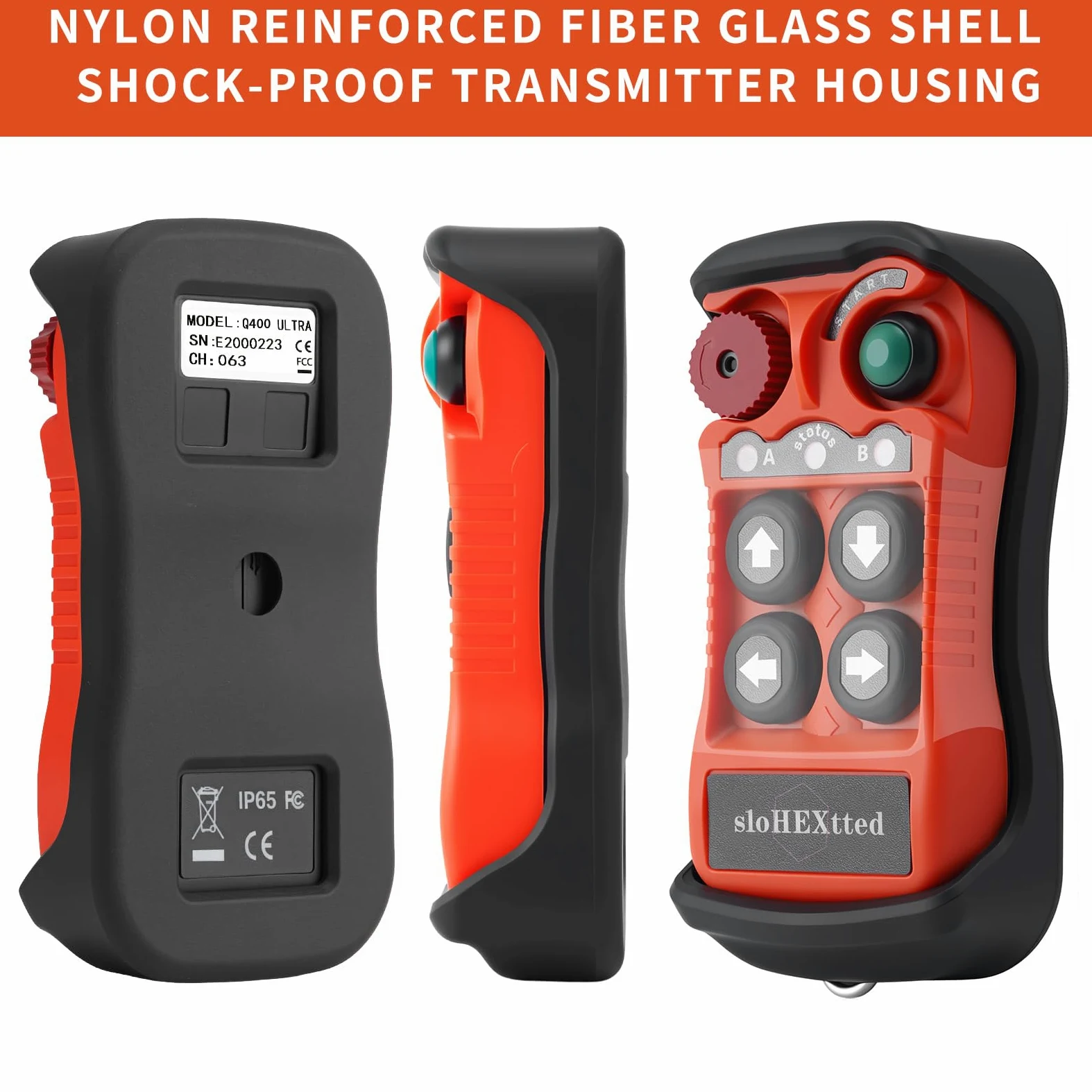 Control remoto industrial inalámbrico de 4 botones para grúa y polipasto eléctrico 12-24V | Señal anti-interferencia estable de largo alcance; carcasa con protección IP65 contra agua, polvo e impactos