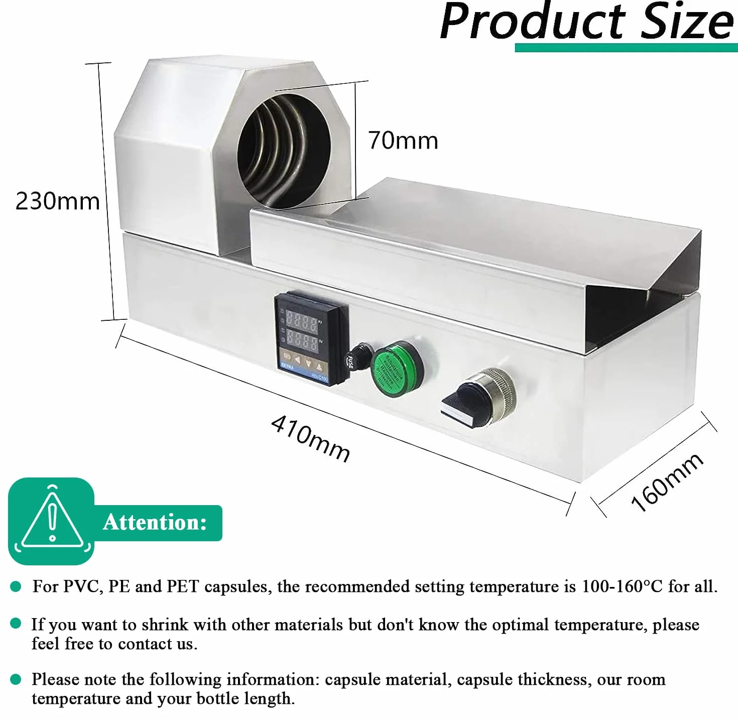 YJINGRUI 2000W Encapsuladora Termorretráctil para Botellas Selladora de Cápsula Eléctrica de Acero Inoxidable con Temperatura Ajustable LED Panel 220V