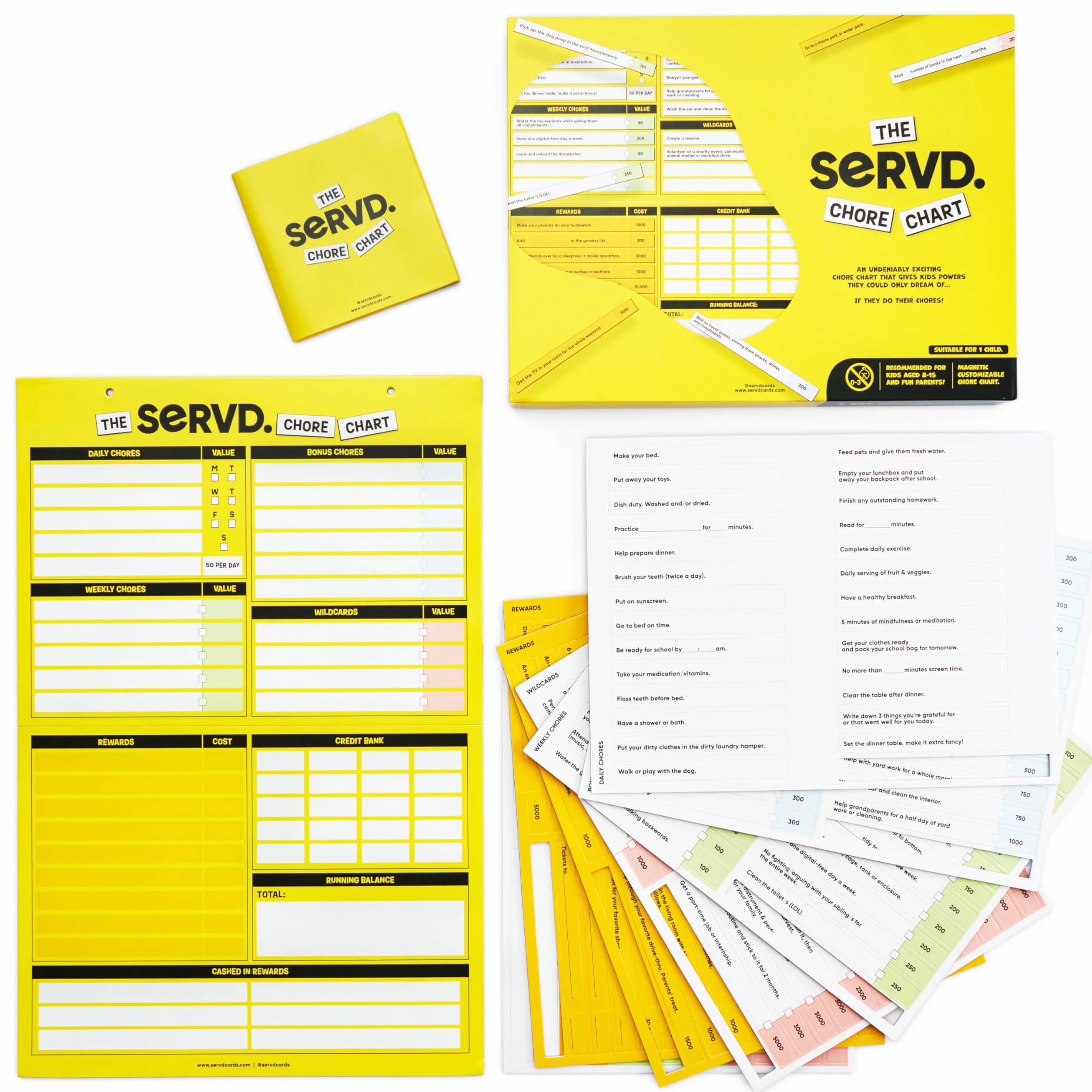 SERVD Chore Chart - Magnética Tabla de Desafíos Personalizable para 1 Jugador 6-12 Años