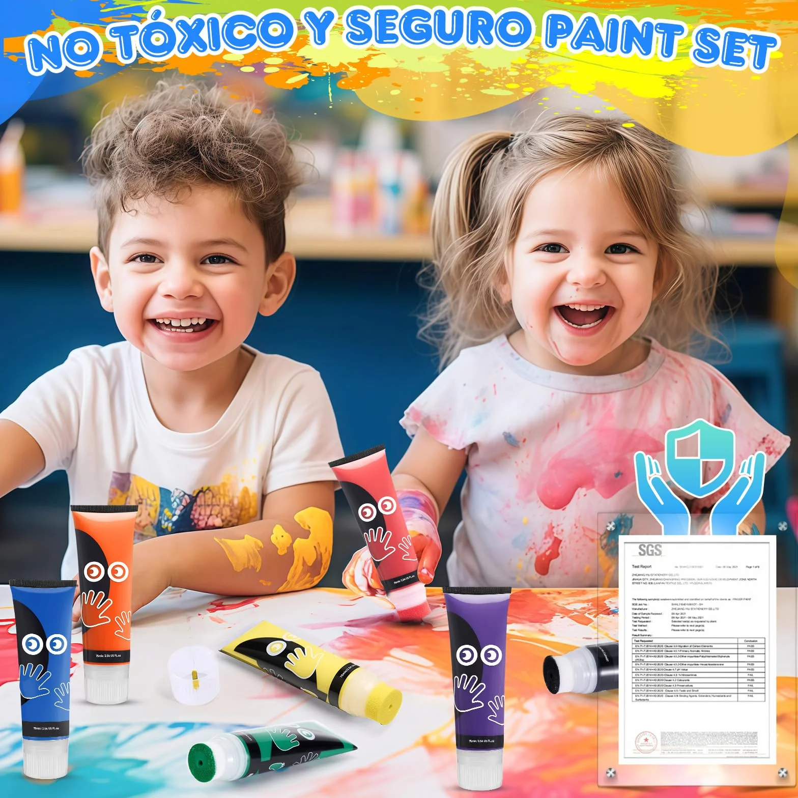 Pintura de Dedos para Niños 8 Colores 8x75ml No Tóxica Kit Pintura Dactilar