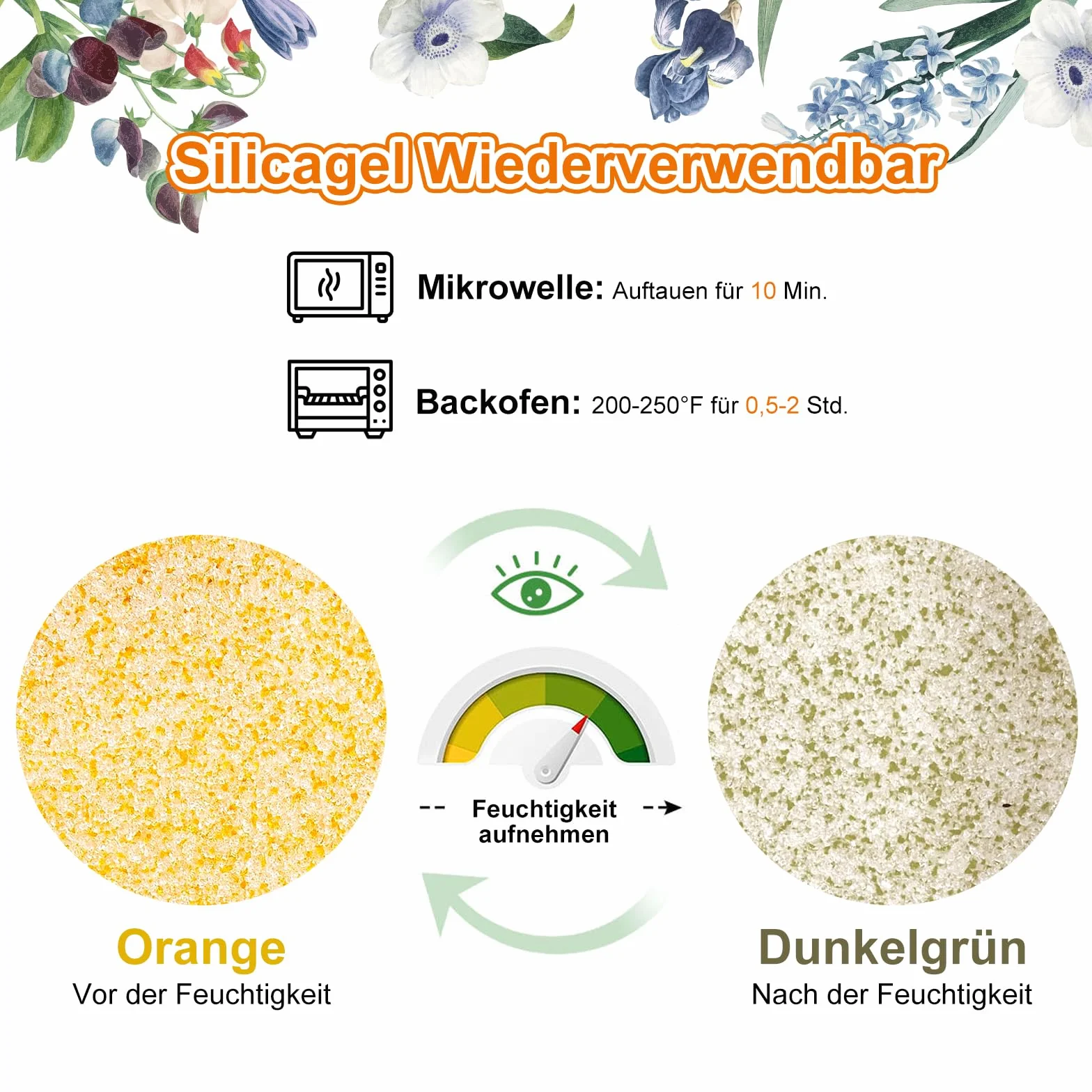 Gel de sílice para secar flores 500 g con indicador de humedad desecante regenerable