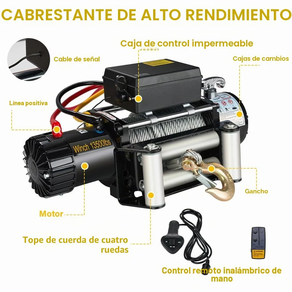 STANEW Cabestrante Eléctrico 13500lbs/6075kg 12V, 24mx9.3mm Cabrestante de Cable de Acero, Cabrestante Eléctrico con Mando a Distancia Inalámbrico, para Barcos y Vehículos Ligeros Bicicleta, ATV