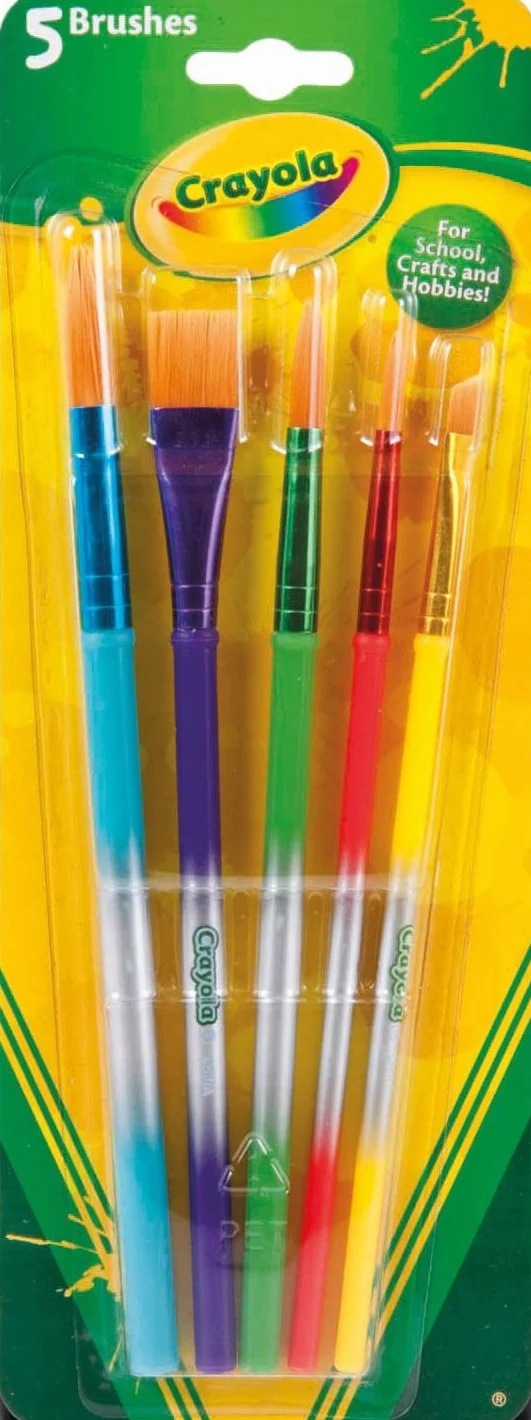 Crayola 5 Pinceles Varios Tamaños Cerdas Suaves para Proyectos Creativos Escuela Ocio Multicolor