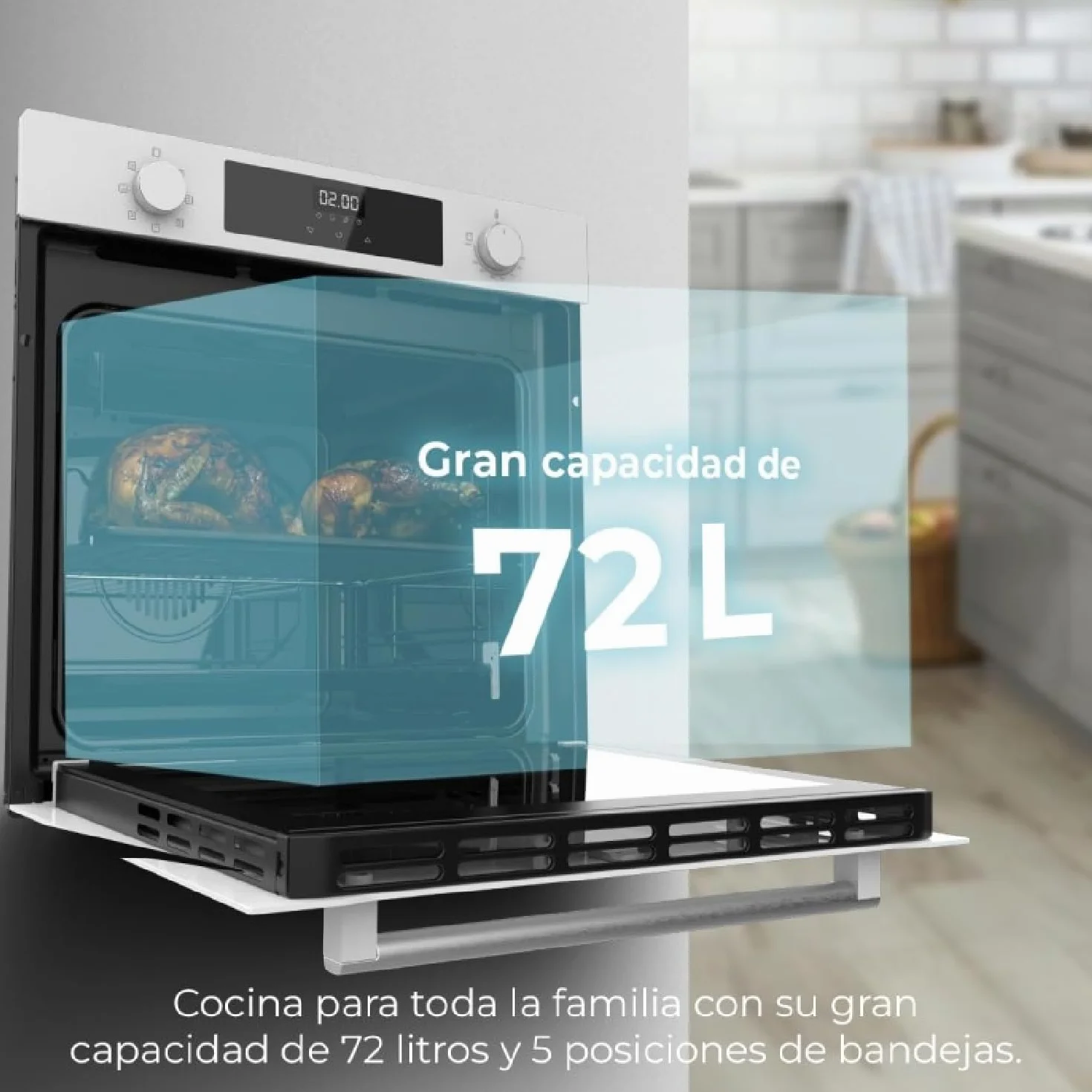 Cecotec Horno Multifunción Integrable 60cm Bolero Hexa M226000 2800W 72L 7 Funciones Grill Convección