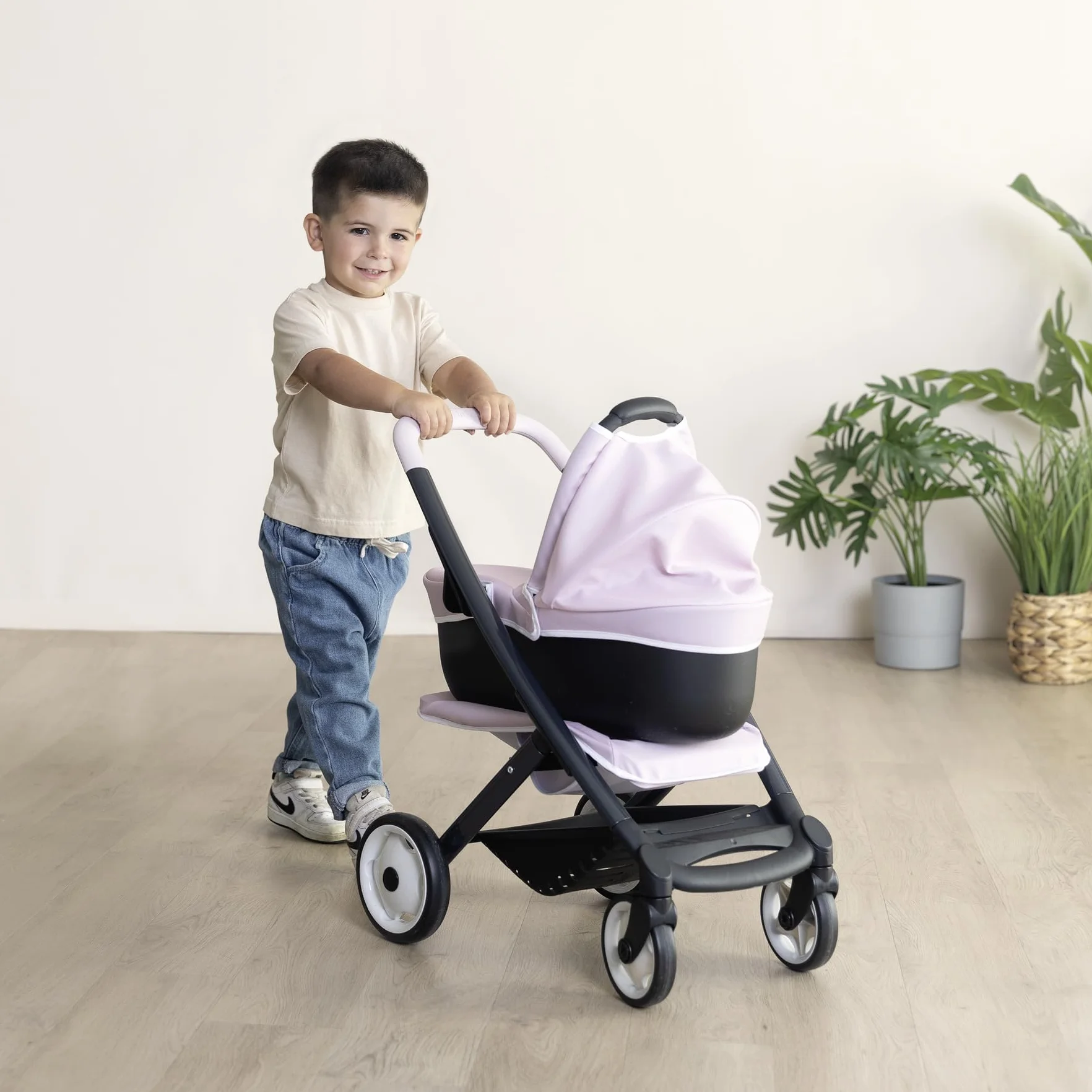 SMOBY Carrito Combi 3 en 1 Maxi-Cosi Rosa Capazo extraíble Silla de Paseo Cochecito para muñecas 42 cm Desde 3 años