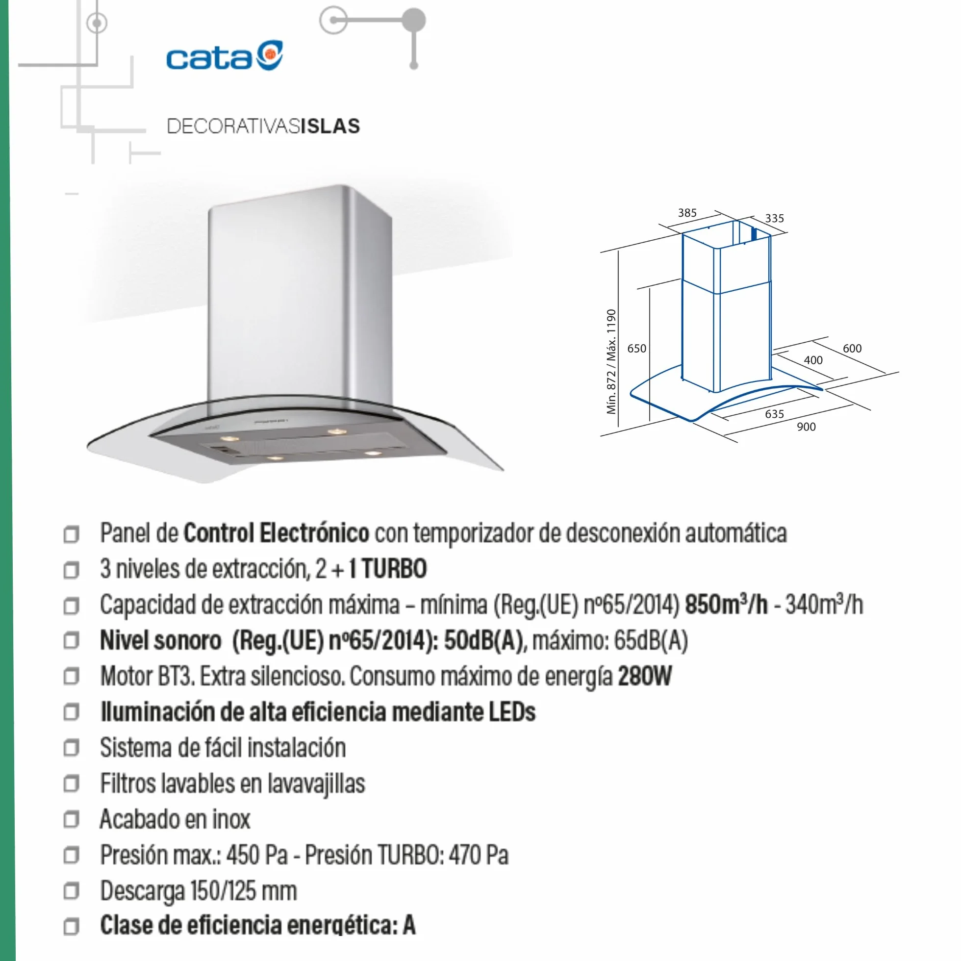 Cata Campana Decorativa Isla ISLA GAMMA 90 cm Clase A