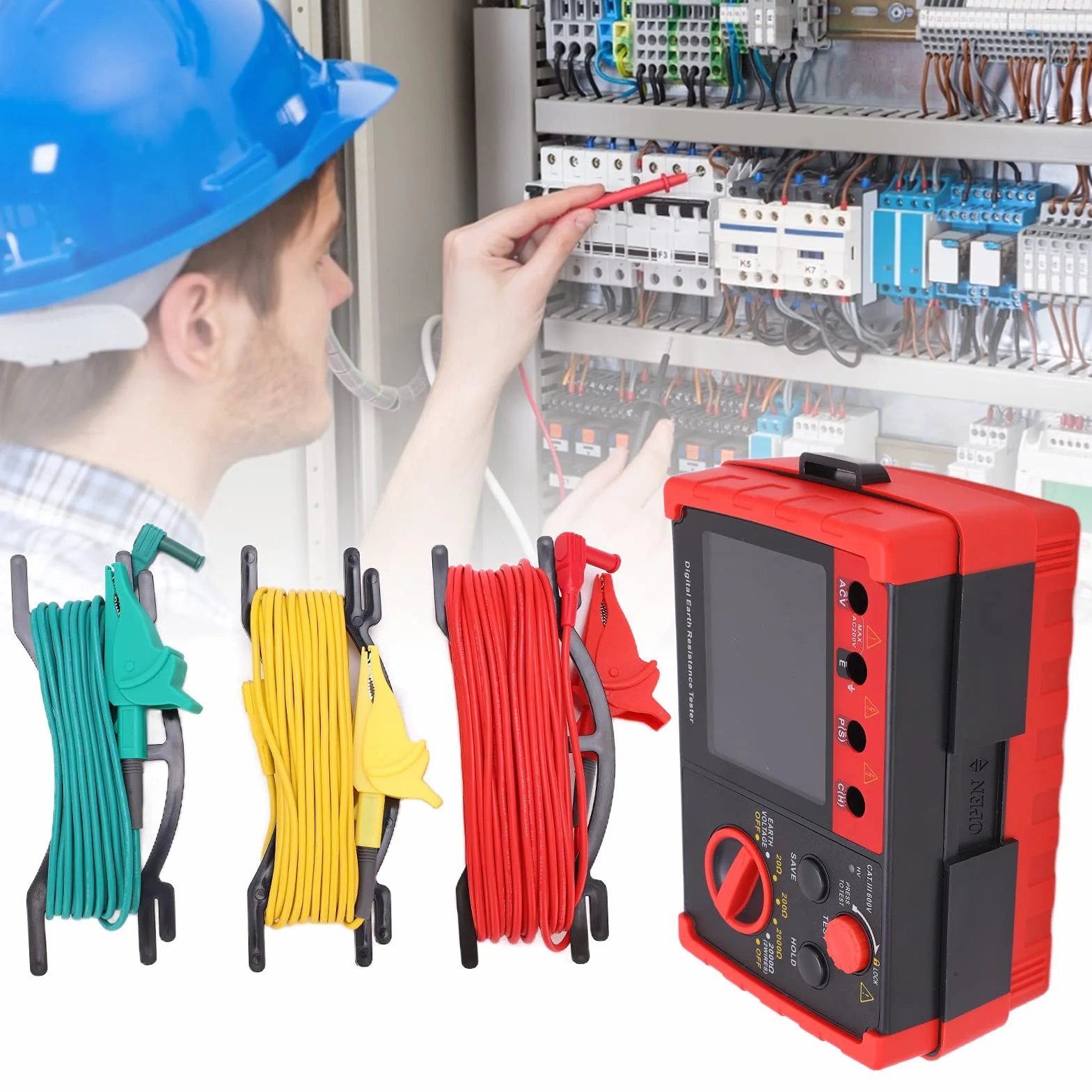 Probador de Tierra Digital GT5105A, Medidor de Tierra Profesional con Seguridad de Aislamiento Reforzado y Almacenamiento de Datos, para Medición de Voltaje y Resistividad de