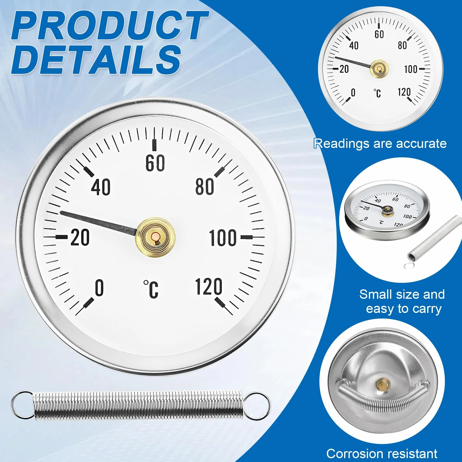 Clip On Termómetro Tubo Calentador 0-120 ℃ 63mm Indicador de Temperatura