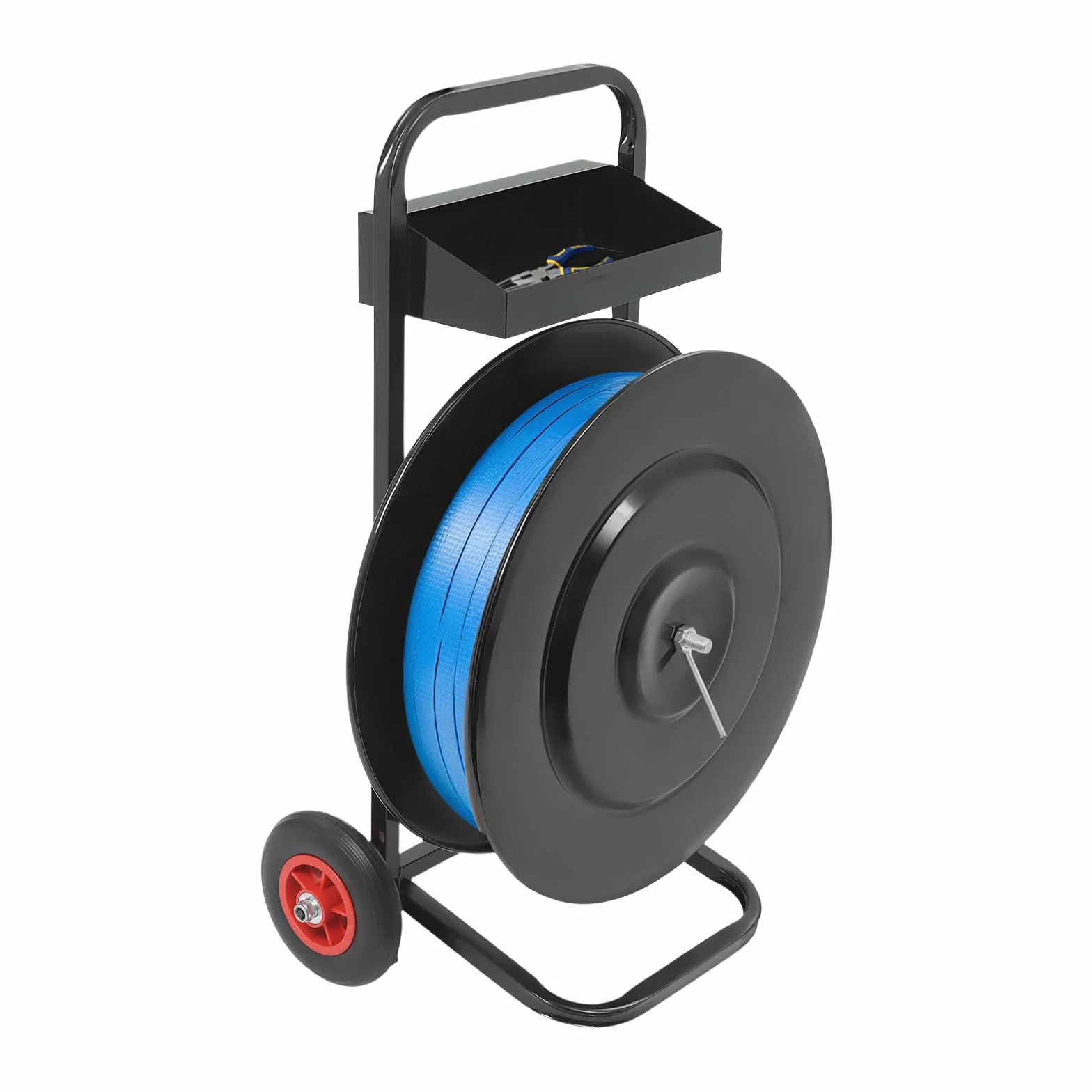 Carro para flejado, dispensador de flejes móvil y carro de flejes pesados con bandejas de almacenamiento, ruedas de hasta 80 kg, para cinta PP (200 mm/400 mm de diámetro interior)