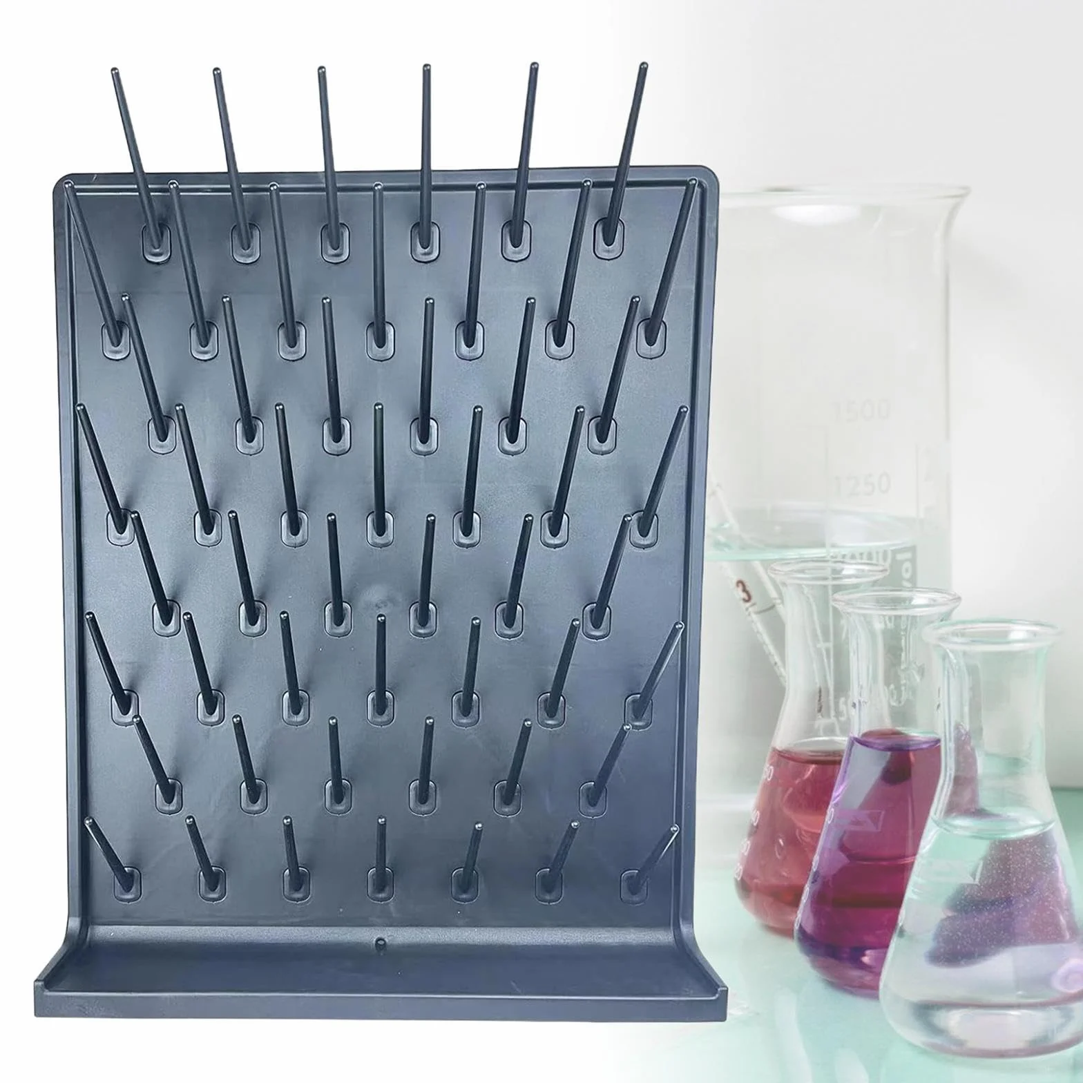 Oshhni Estante de secado de laboratorio, secador de tubos de ensayo, estante de drenaje de secado de laboratorio para cristalería y botellas de laboratorio, GRIS