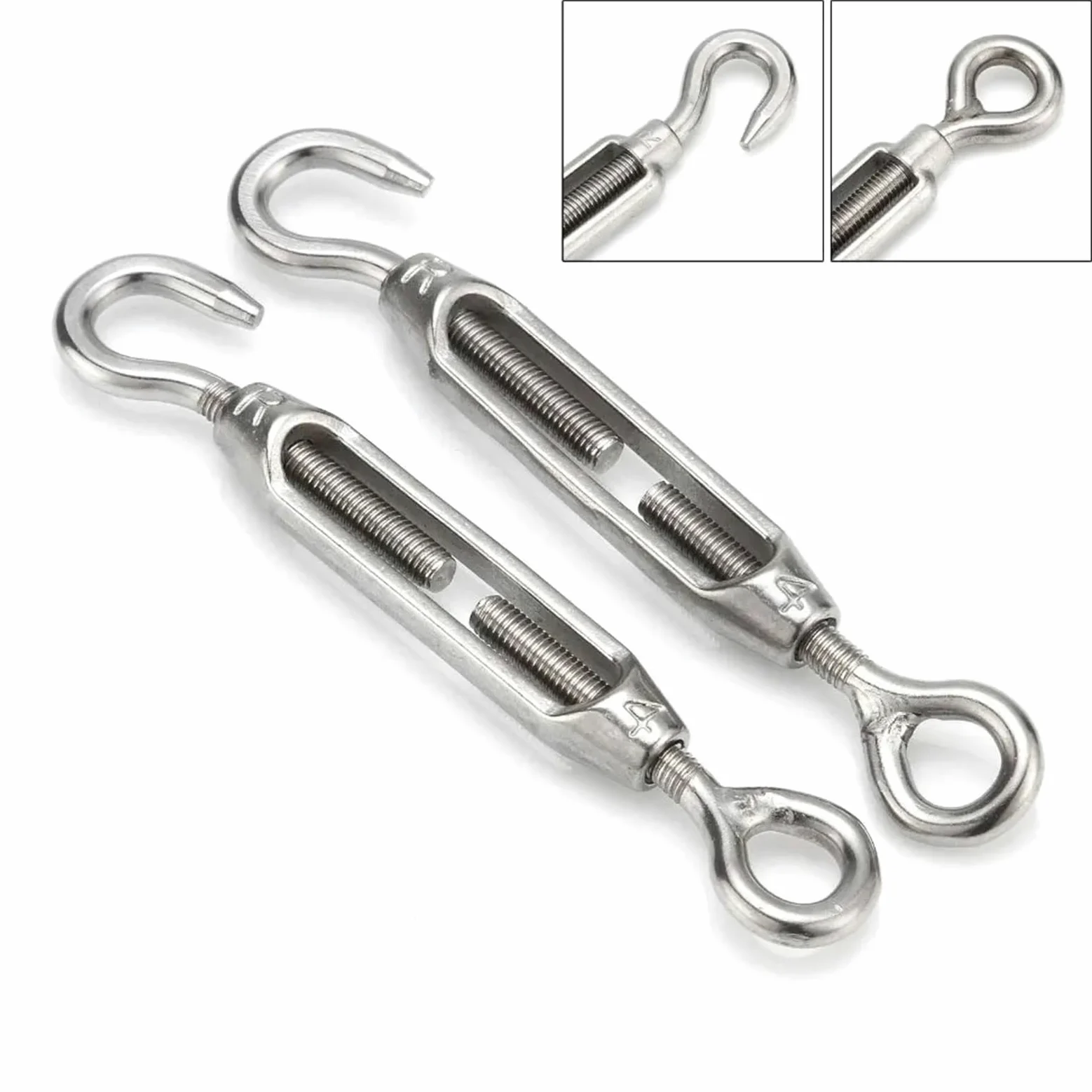 Tensor Alambre Acero Inoxidable Tensor de alambre tensor acero inoxidable 304 Ajuste del Gancho ojo Tornillo cuerda cable apretado Conector tornillo(M10,4PCS)