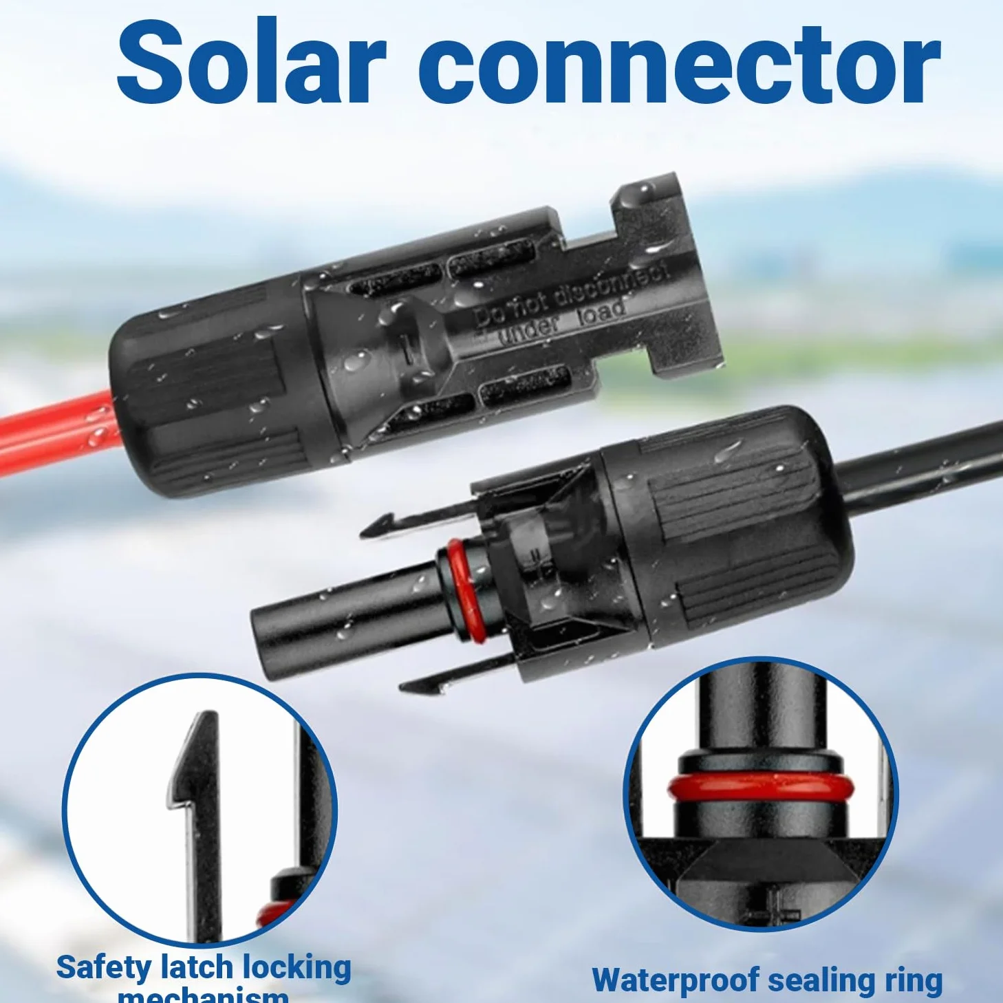 Alargador de cable solar de 30 pies con conectores solares IP67 para aplicaciones al aire libre en coche, autocaravana, barco, marina, sistemas fotovoltaicos, 10 AWG (6 mm²)