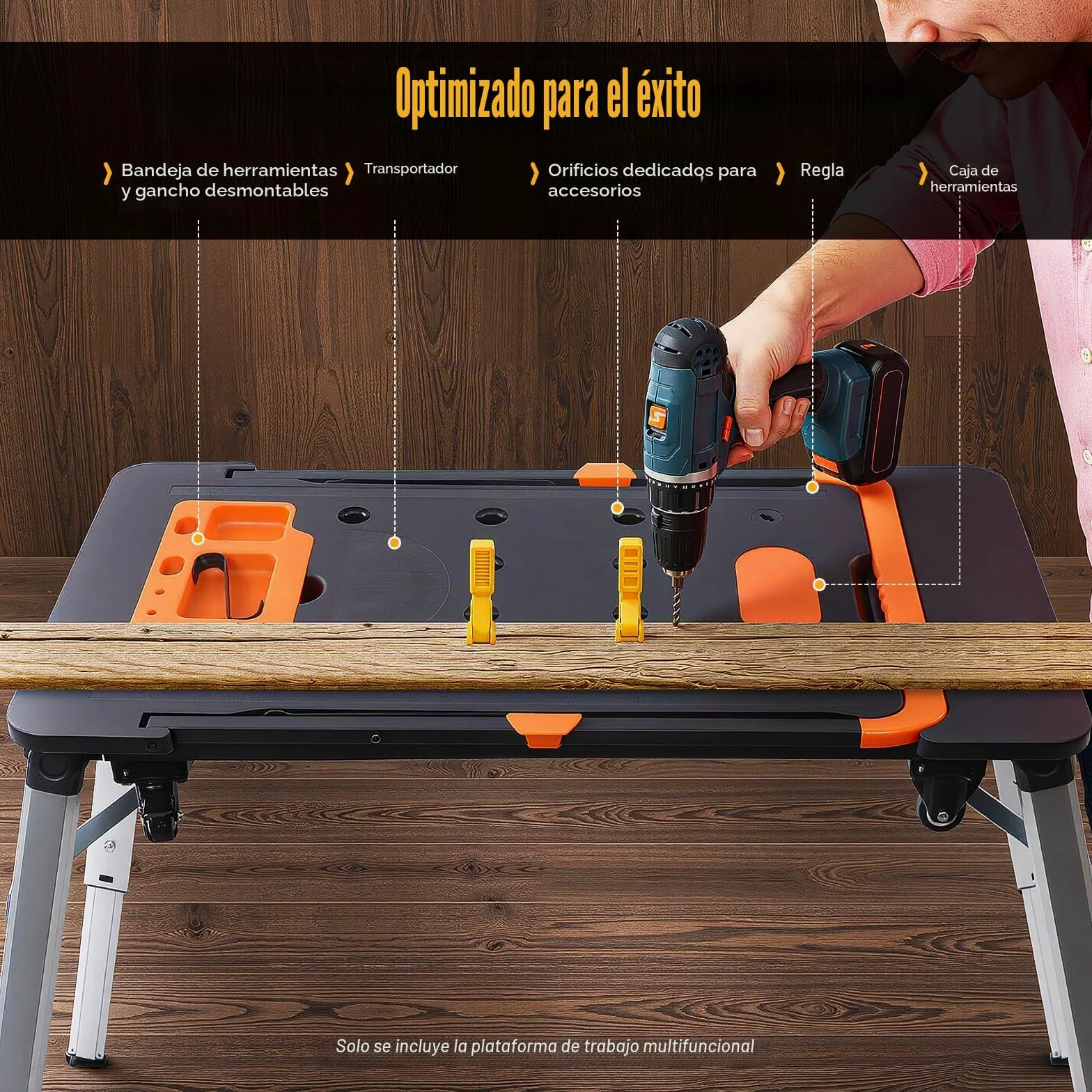 Banco de trabajo 7 en 1, plegable, banco de trabajo, carrito de transporte, tabla de ruedas, portátil multifuncional