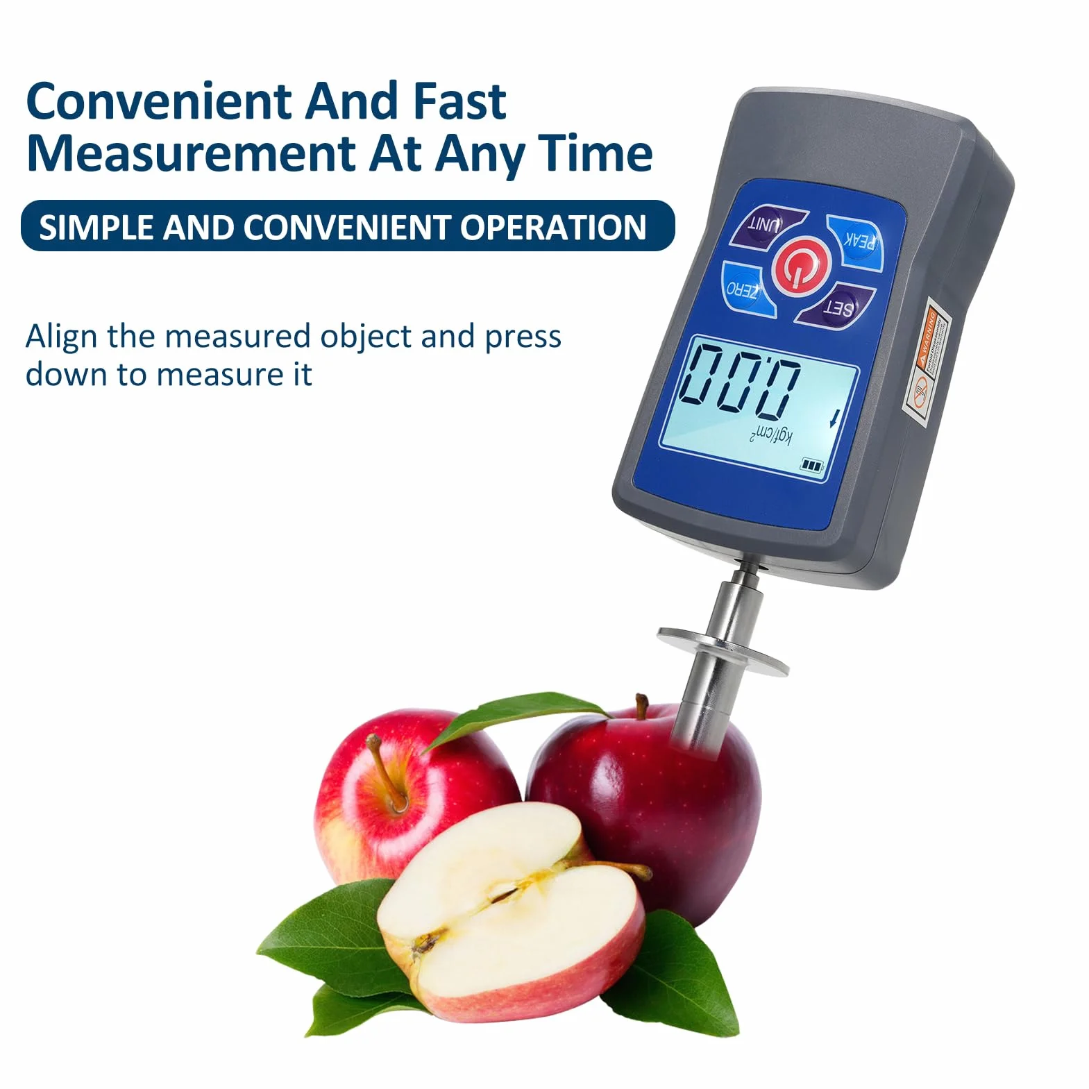 Probador de Dureza de Fruta Digital GY-M30, Mini Durómetro con Luz de Fondo y Alarma