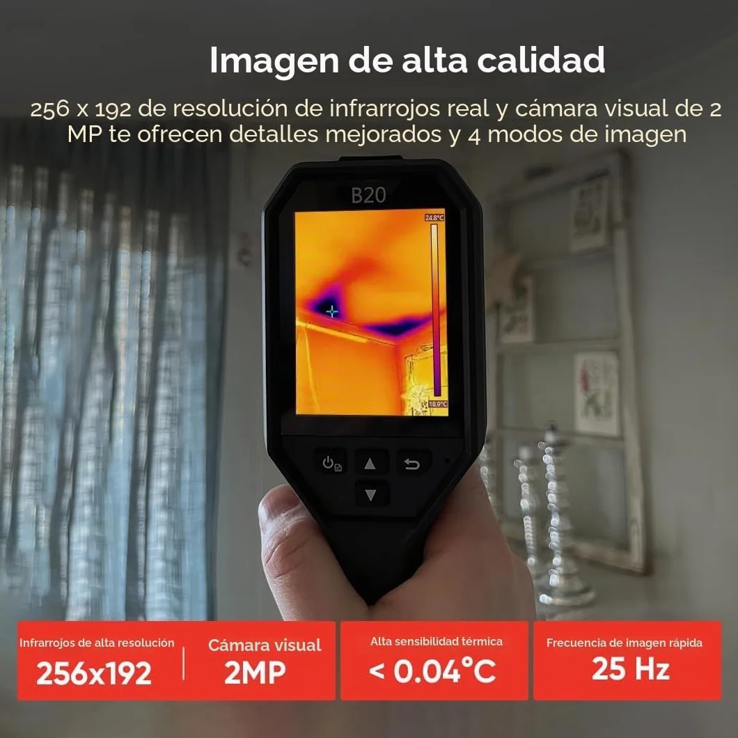 HIKMICRO B20 Cámara térmica de resolución IR de 256 x 192 con cámara visual de 2 MP WiFi, 25 Hz, pantalla LCD de 3,2", cámara termográfica de medición de pantalla completa, IP54, rango de -4~1022 °F