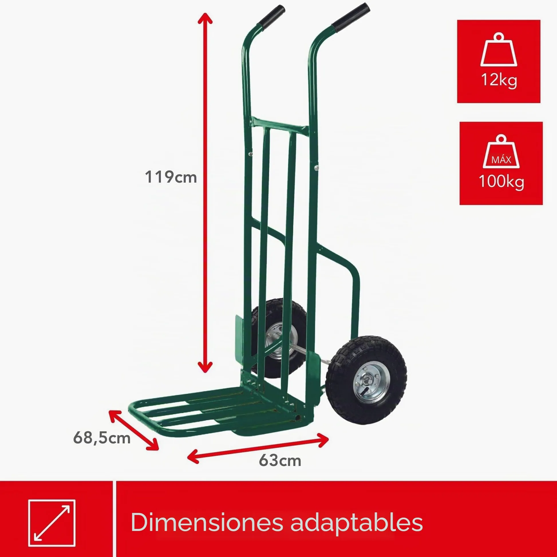 Toolland Carrito para leña Verde con Ruedas neumáticas, Marco de Acero, Carga máx. 250 kg, 3 Posiciones, Asas softgrip, Ideal para Transportar y apilar leña