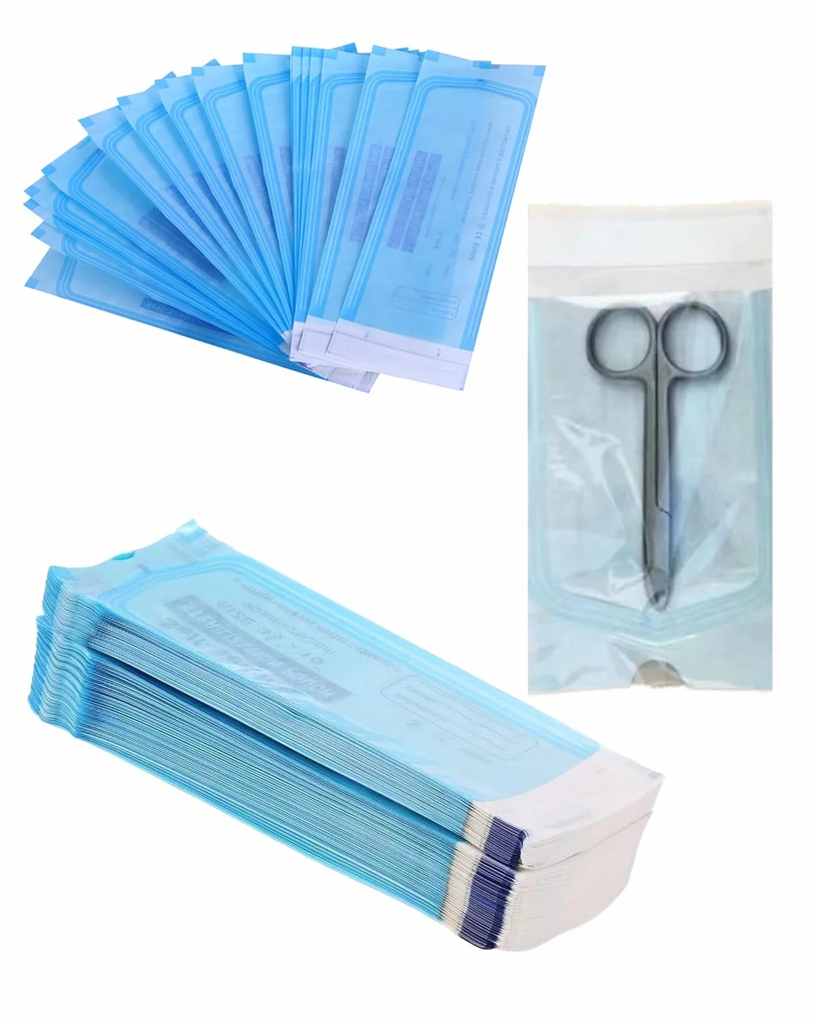 Bolsas Esterilización Desechables 200 Piezas Azules Autosellantes para Manicura Autoclave