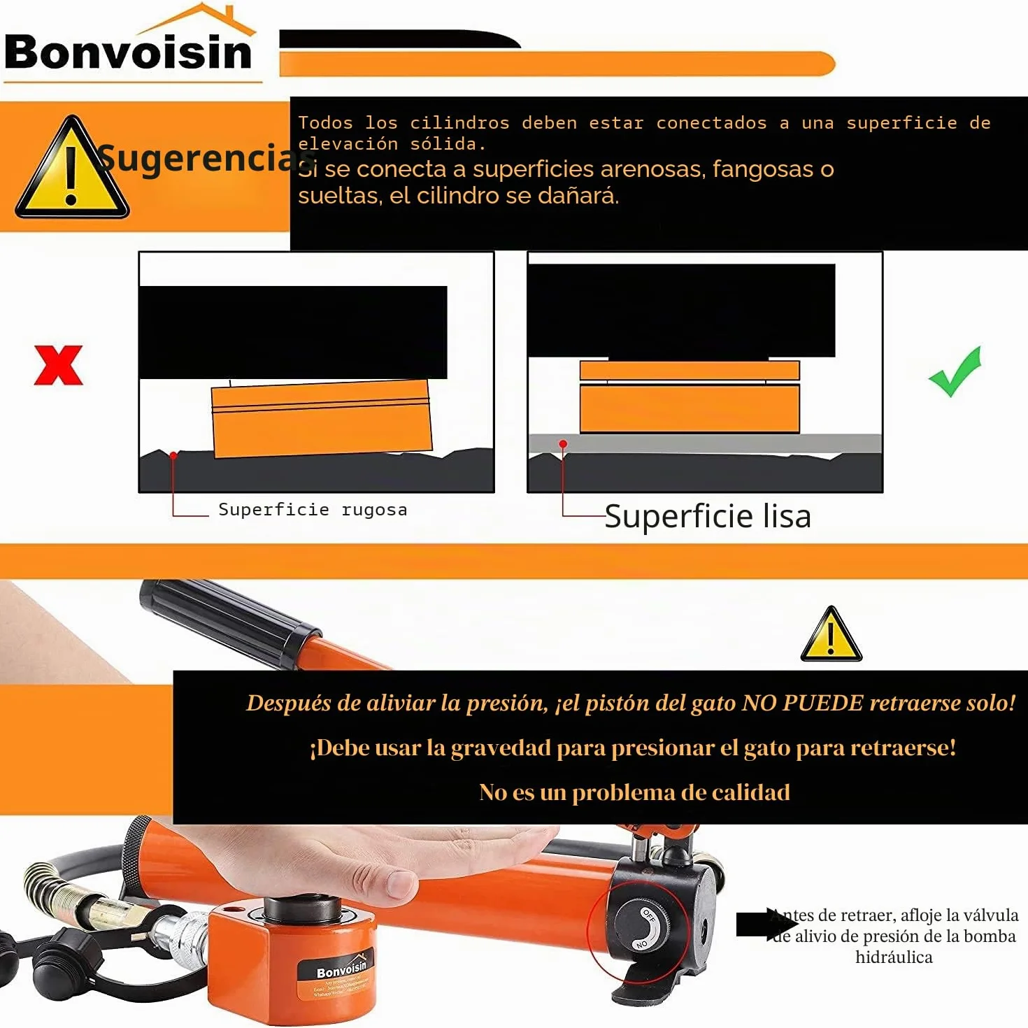 Bonvoisin 20T Gato Hidráulico con Bomba CP-180, Elevación 30mm, Altura Propia 57 mm, para Ingeniería Mecánica, Edificios y Puentes (DFPY-20T+CP-180)