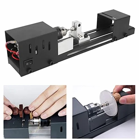 Fockety Mini Torno de Madera, Torno de Madera Ajustable de 7 Velocidades, Herramienta de Torno de Metal de 8000RPM para Cuentas, Joyería, Artesanías, para Hoja de Sierra de 50mm/1.97in
