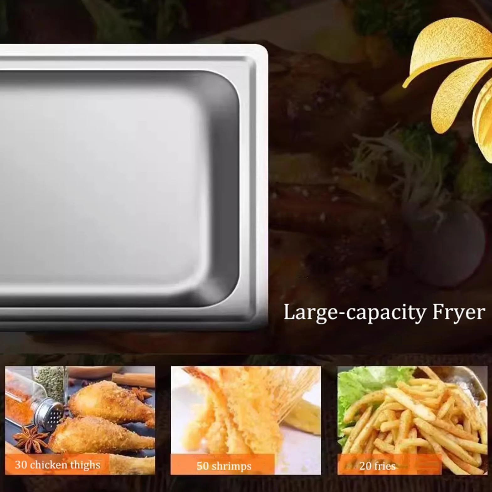 Freidora de gas, freidora de gas profesional de acero inoxidable comercial con cesta y tapa, Freidoras 2x10L Doble Tanque para encimera de restaurante comercial Máquina (10L+10L)