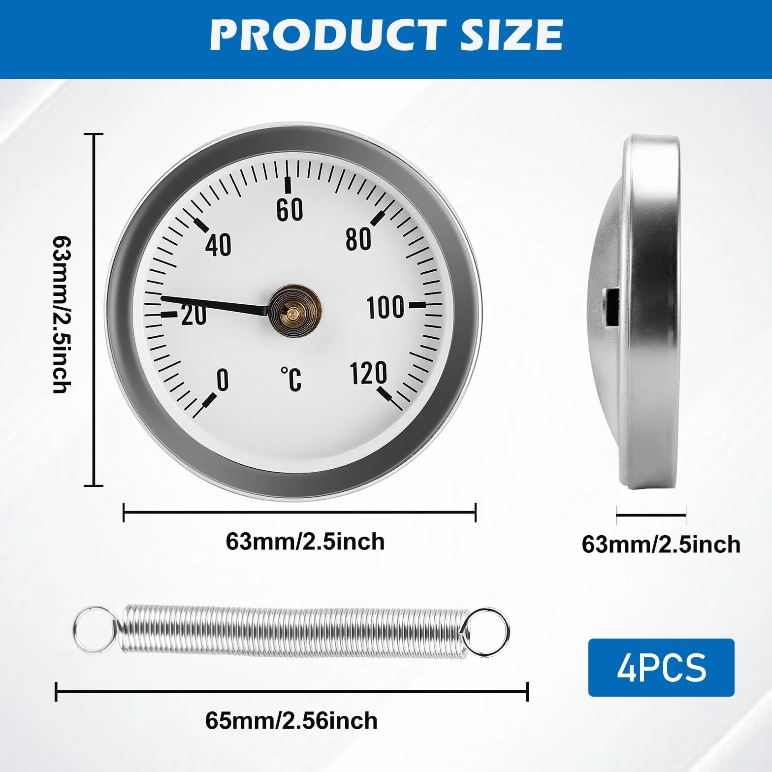 Termómetro para calefacción 0-120°C 63mm industrial 4 unidades