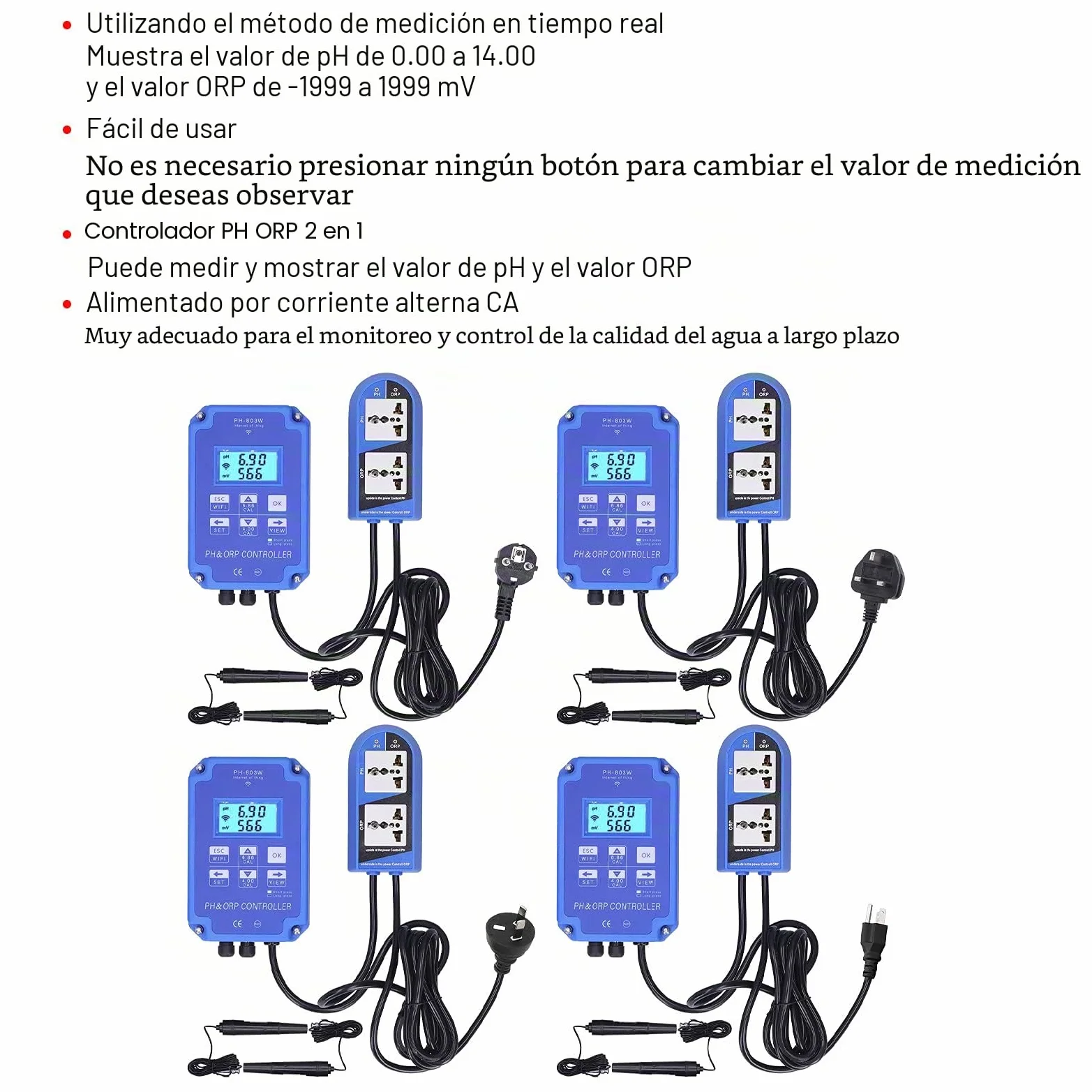 PH ORP Medidor de Prueba de Agua de Parámetros Múltiples con Controlador ORP Redox para Monitoreo y Control de Calidad del Agua a Largo Plazo(EU Plug 250V)