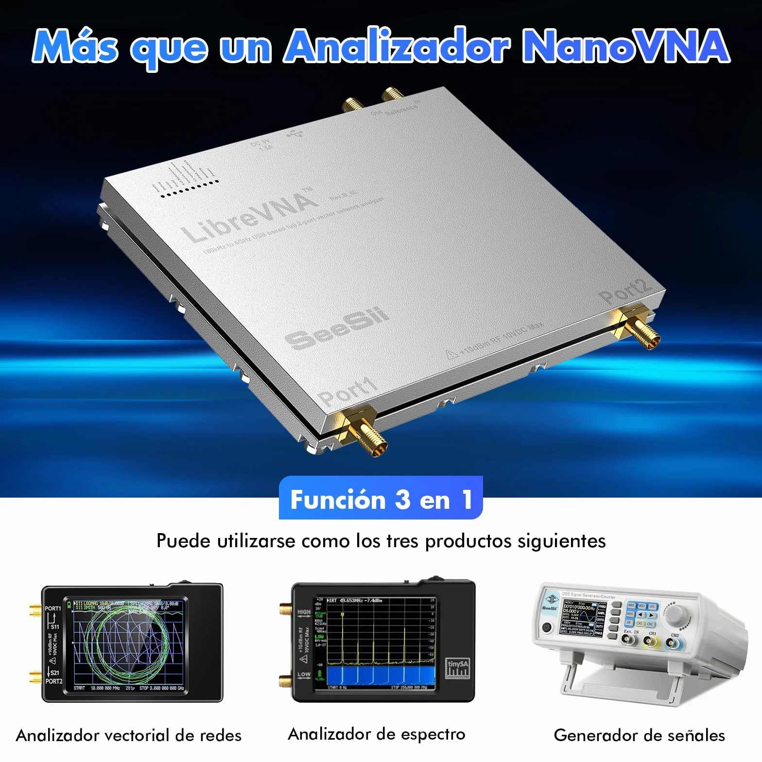 Seesii LibreVNA 2,0 Analizador Vectorial de Redes, Analizador de Antenas NanoVNA 100kHz-6GHz USB Completo Double Puerto con Entrada/Salida de Referencia Externa para Parámetros S Completos