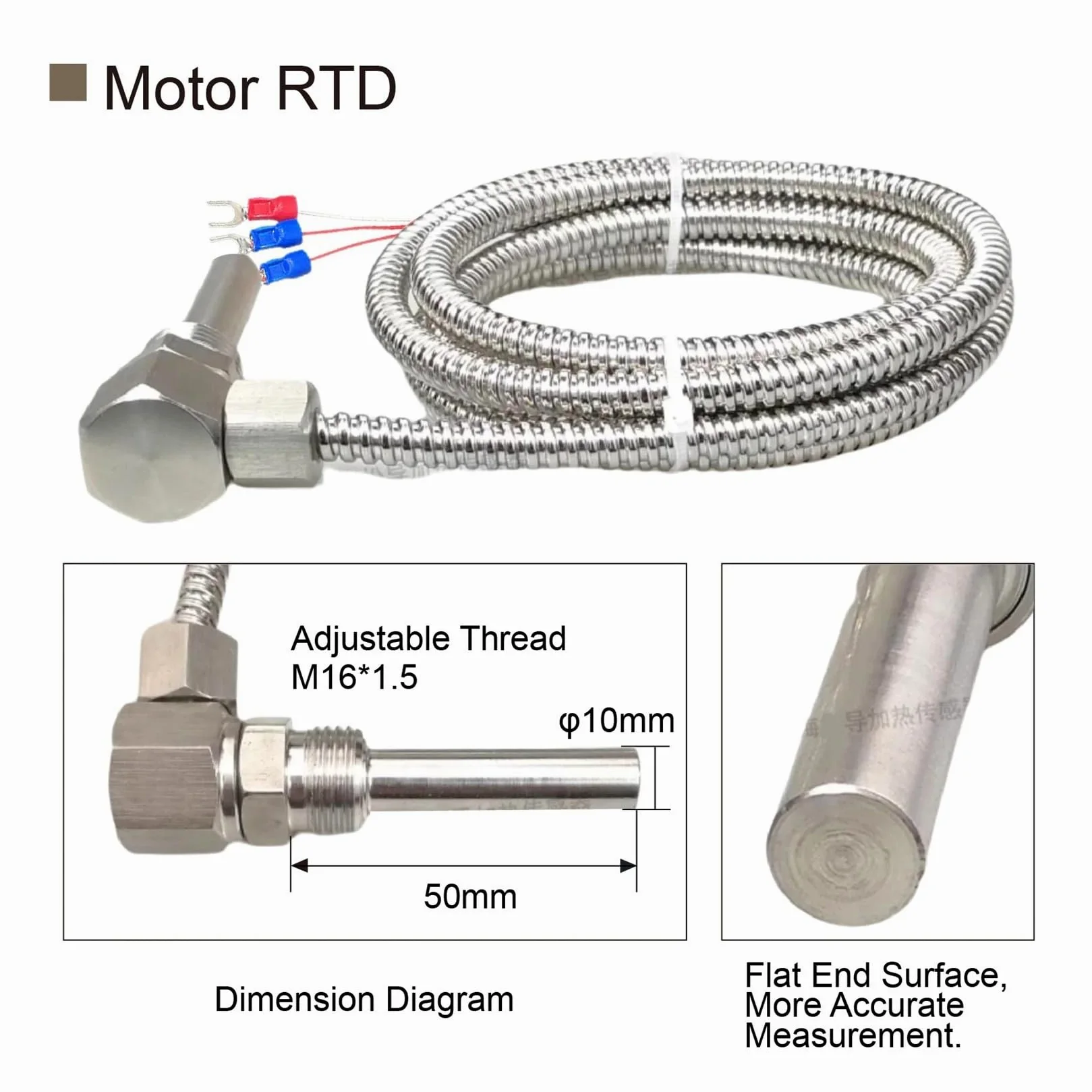Capteur de température Sensor de Temperatura del cojinete del Motor, sonda RTD PT100, Sensor de Temperatura roscado en Forma de L, sonda Industrial de Acero Inoxidable(Pt100 4M)