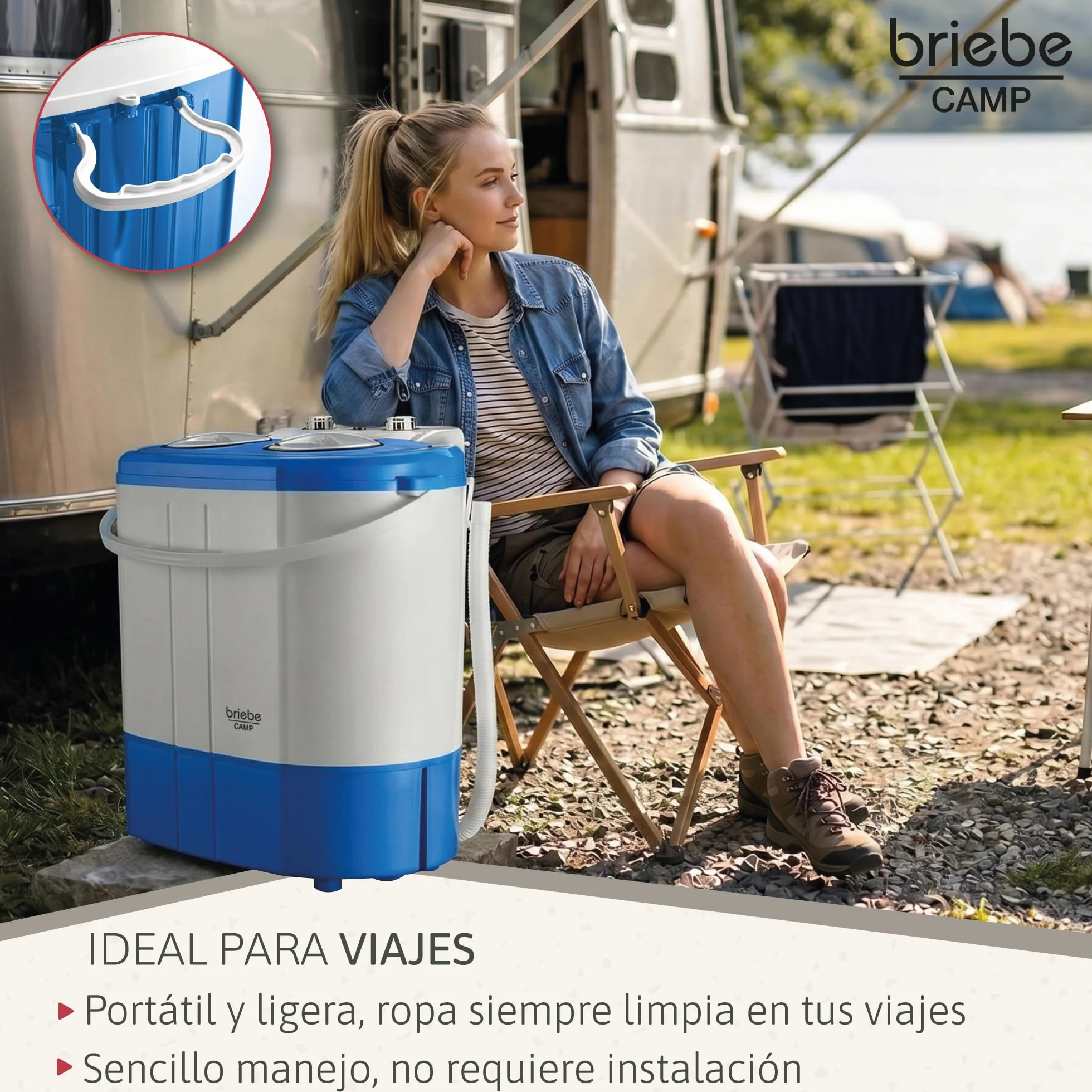 Camp Mini Lavadora Portátil con Centrifugado 3Kg Carga Superior Azul/Blanco