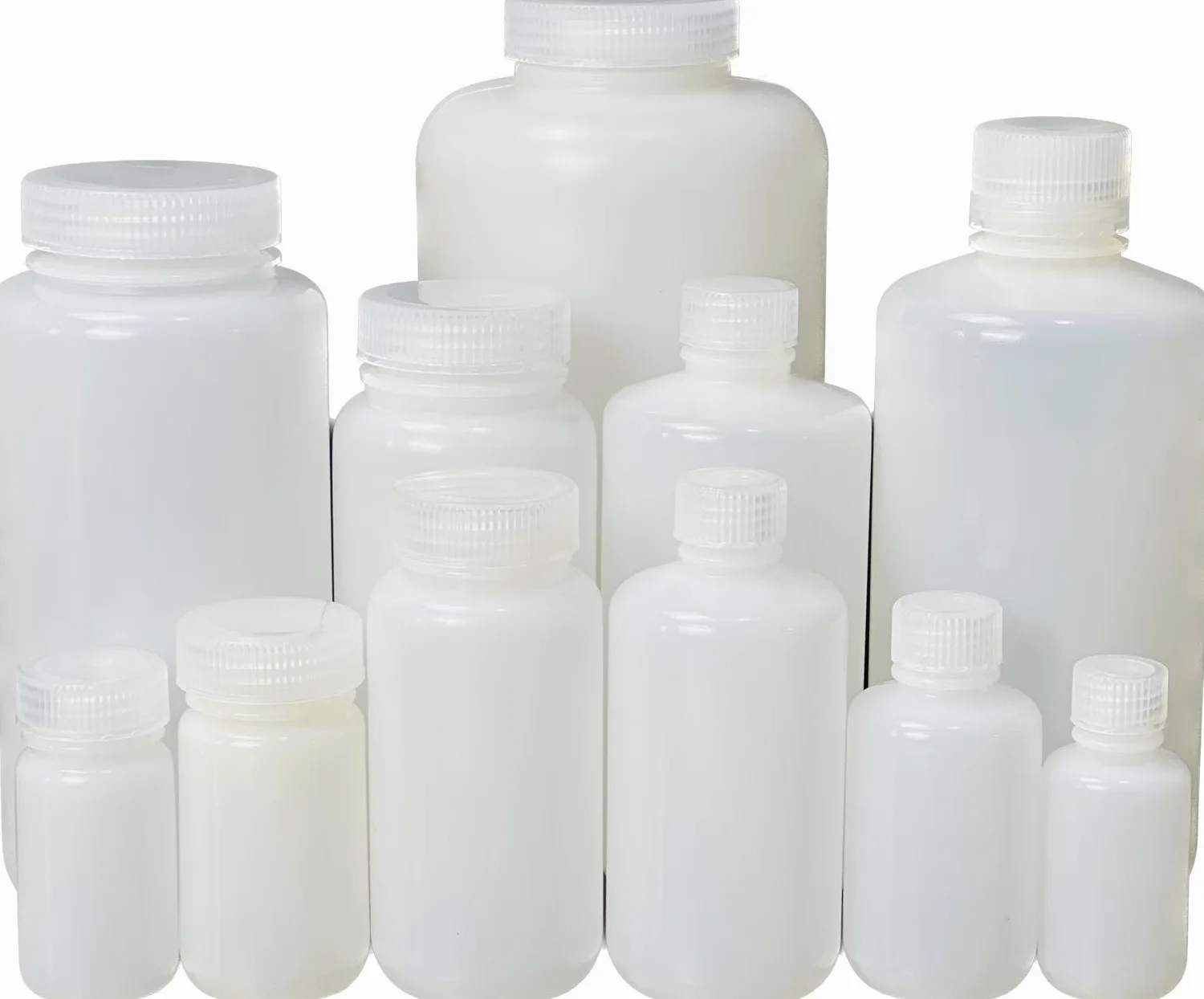 Botellas de reactivo de plástico PP de boca ancha ámbar de 125 ml con tapas, paquete de 56 unidades