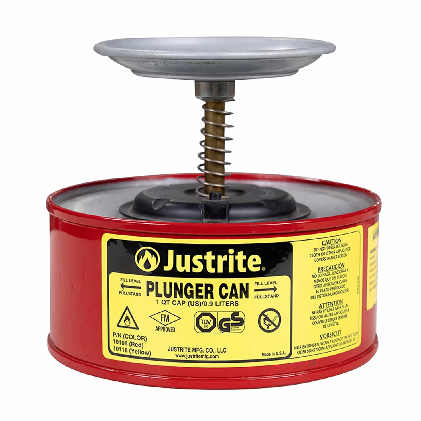 JustRite 10108 émbolo de acero de seguridad para abrir latas, con montaje de bomba Ryton, Capacidad de 1 L, 7 – 1/4 "OD x 5 – 7/8" de altura (18,4 x 14,7 cm), rojo