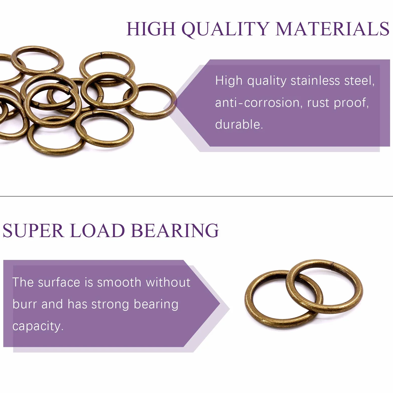 Swpeet 60 anillos de metal 3/4 pulgadas 20 mm bronce multiusos para bolsas de hardware, cinturones y correas para perros