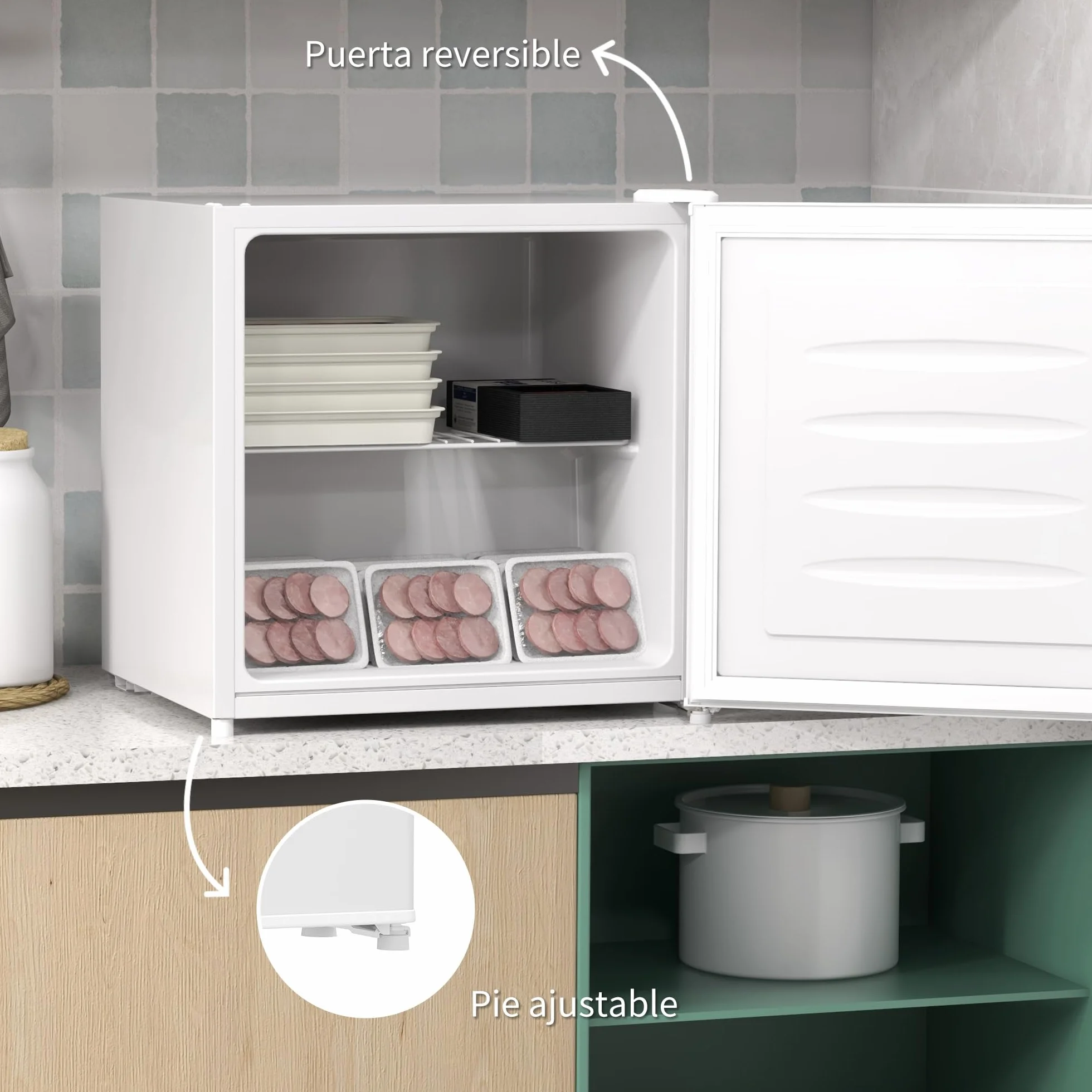 HOMCOM Congelador Vertical 35 L Silencioso Puerta Reversible Temperatura Ajustable Blanco